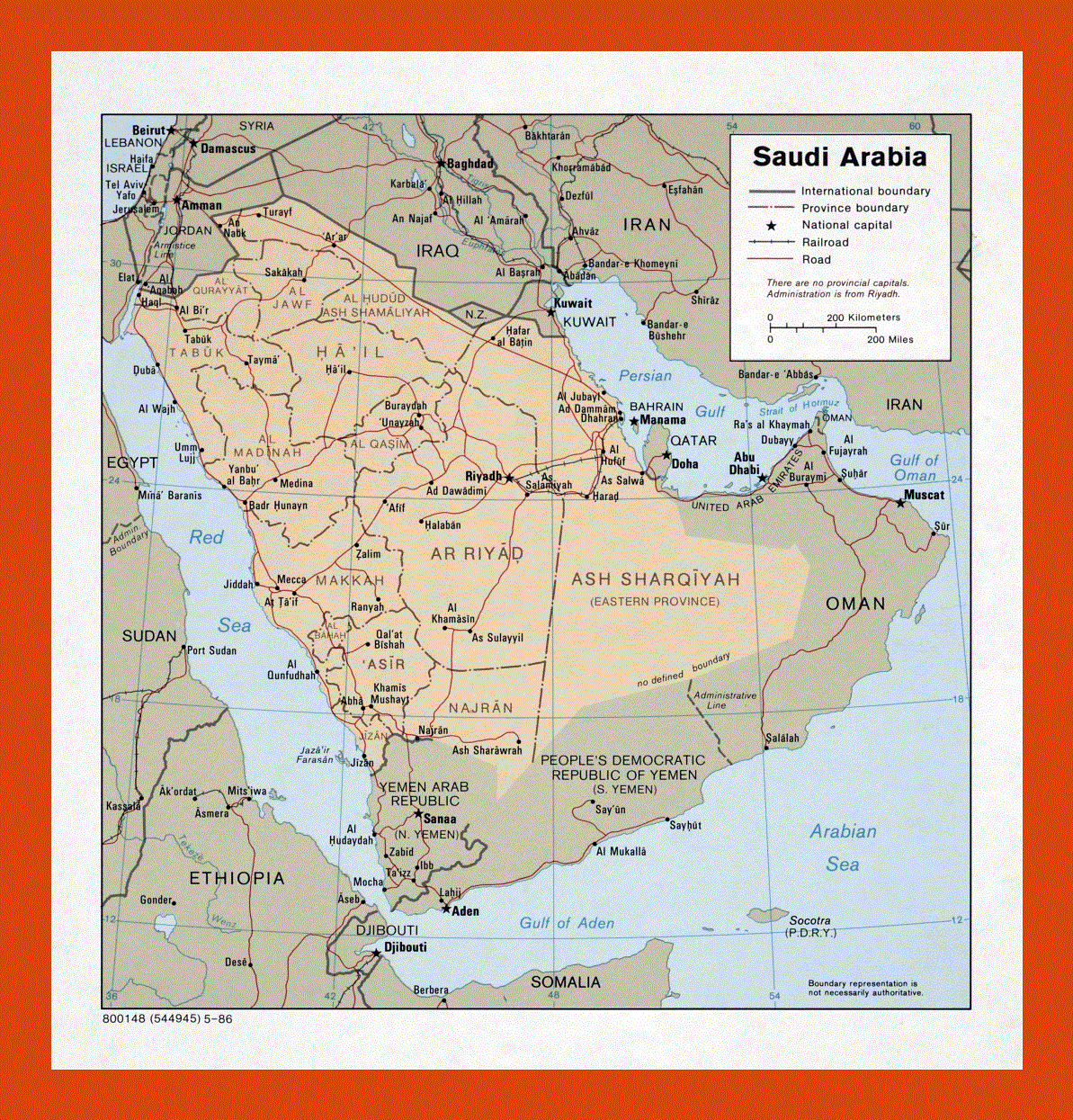 Political and administrative map of Saudi Arabia - 1986
