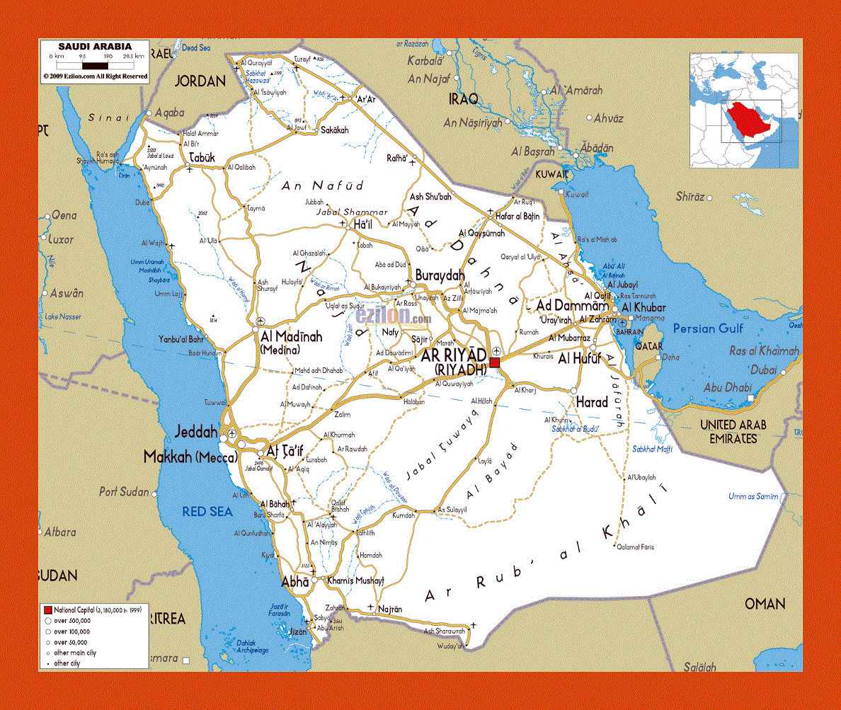 Road map of Saudi Arabia