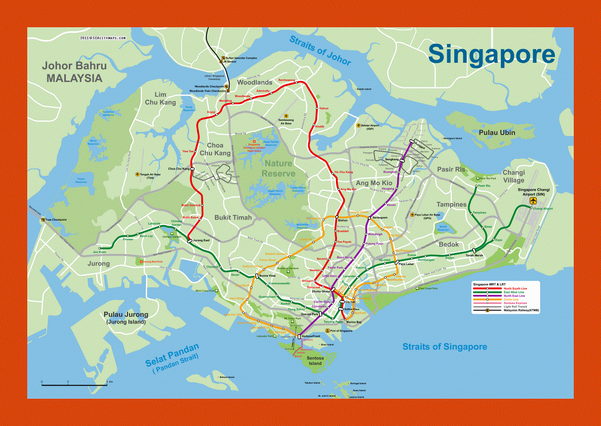 MRT and LRT map of Singapore