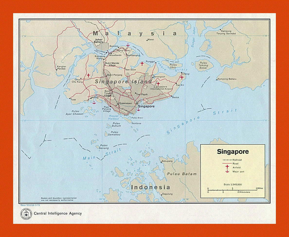Political map of Singapore - 1973