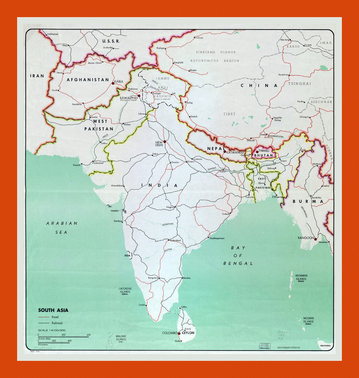 Map of South Asia - 1963