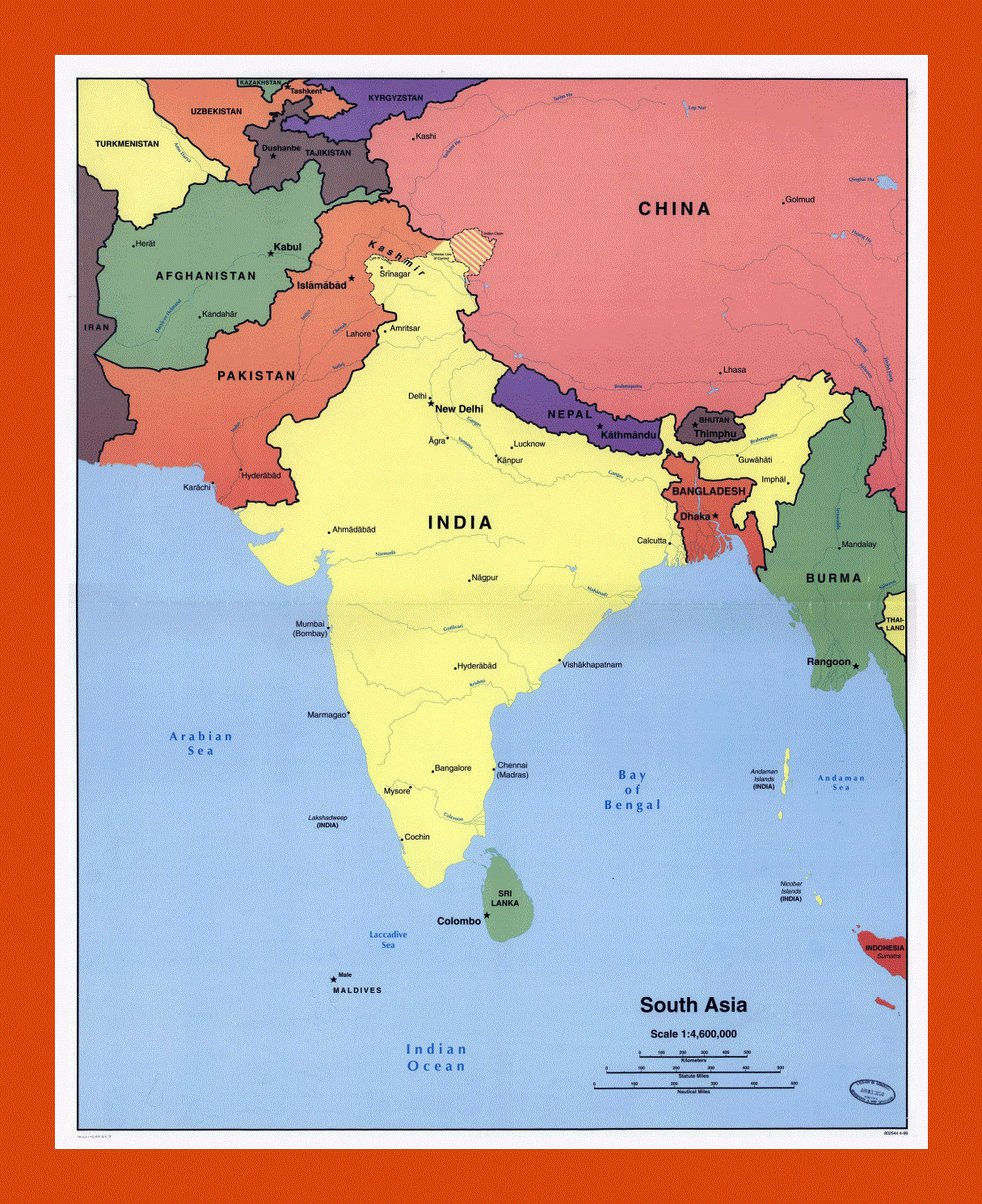 Political map of South Asia - 1998
