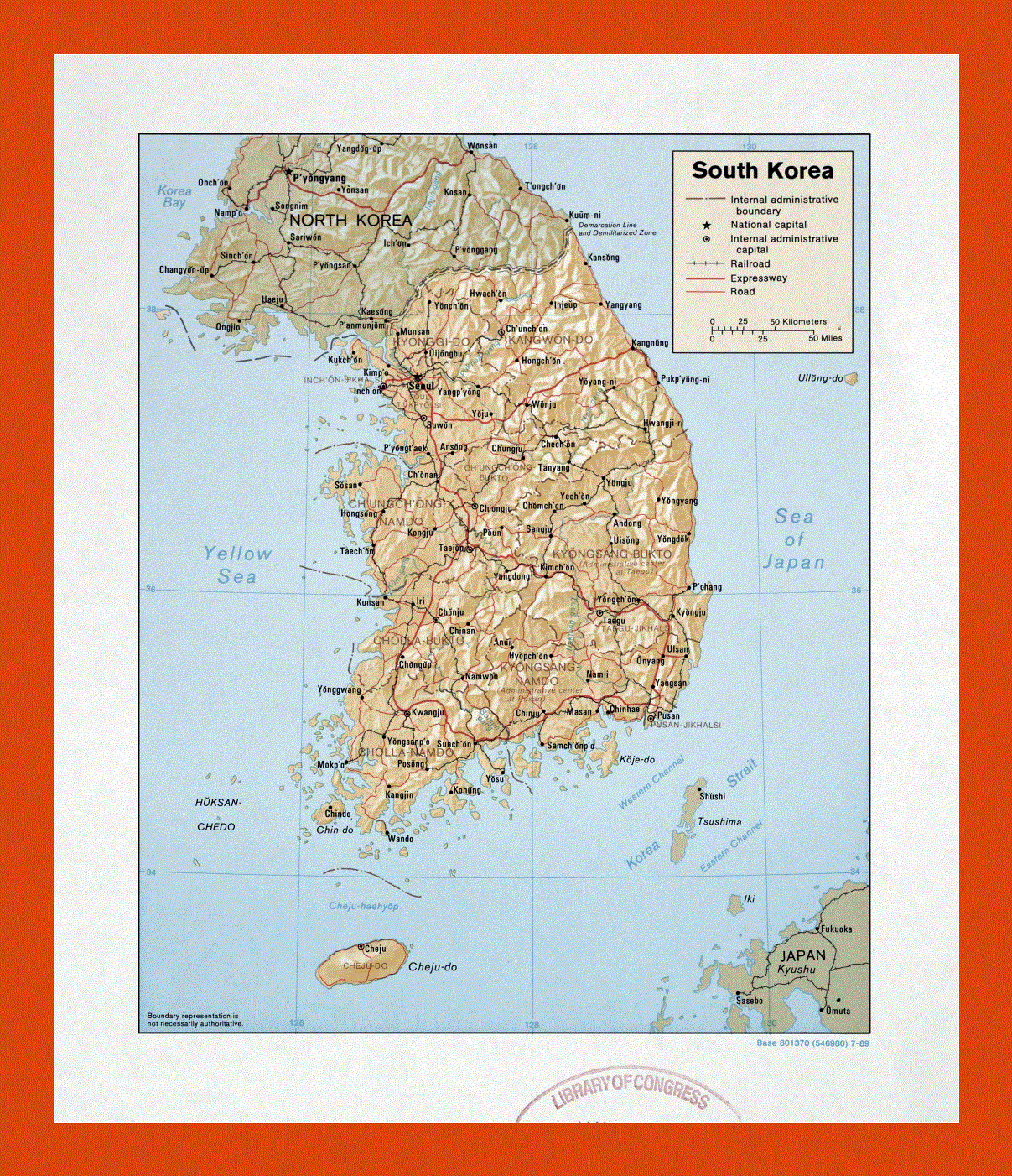 Political and administrative map of South Korea - 1989