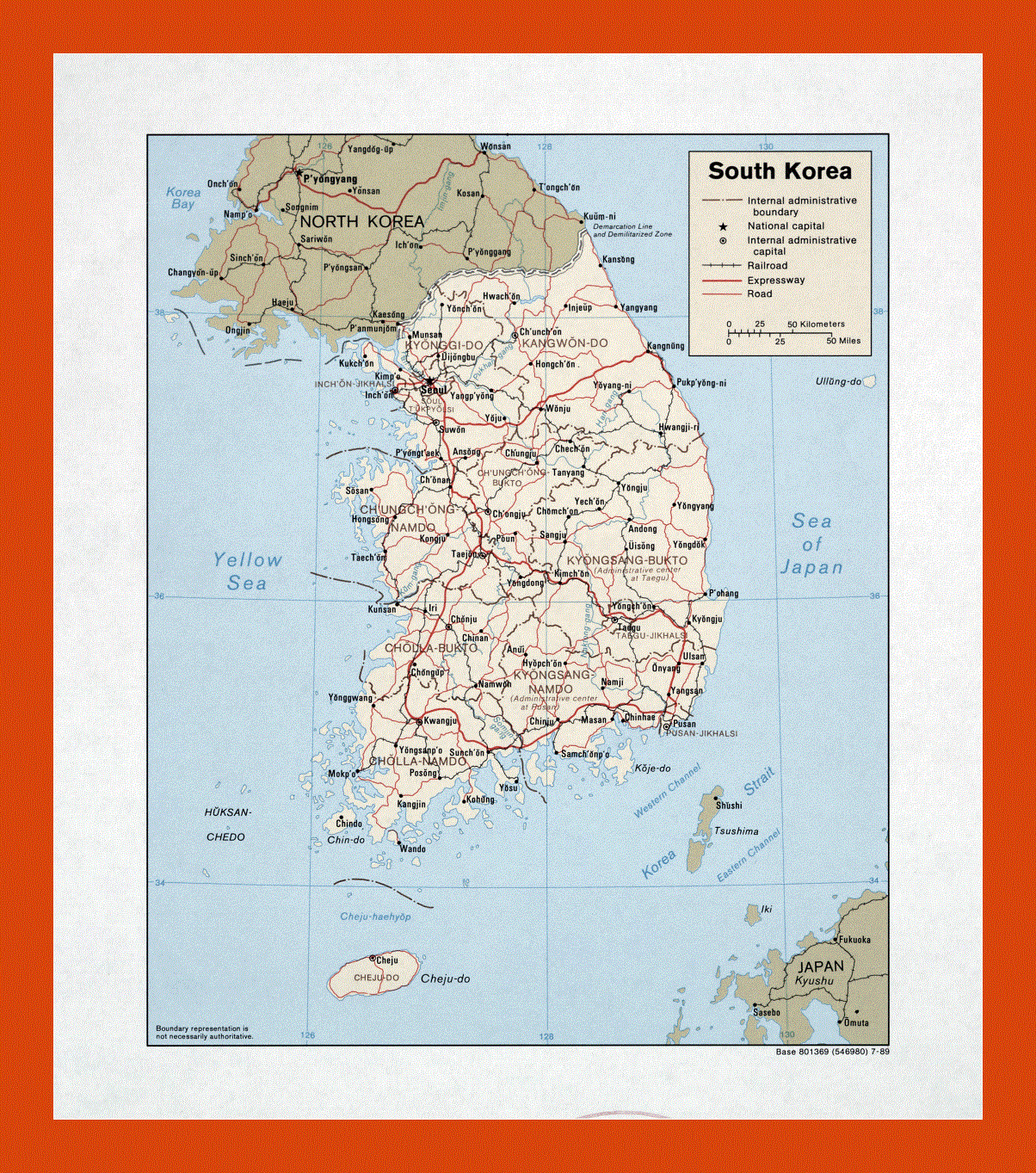Political and administrative map of South Korea - 1989
