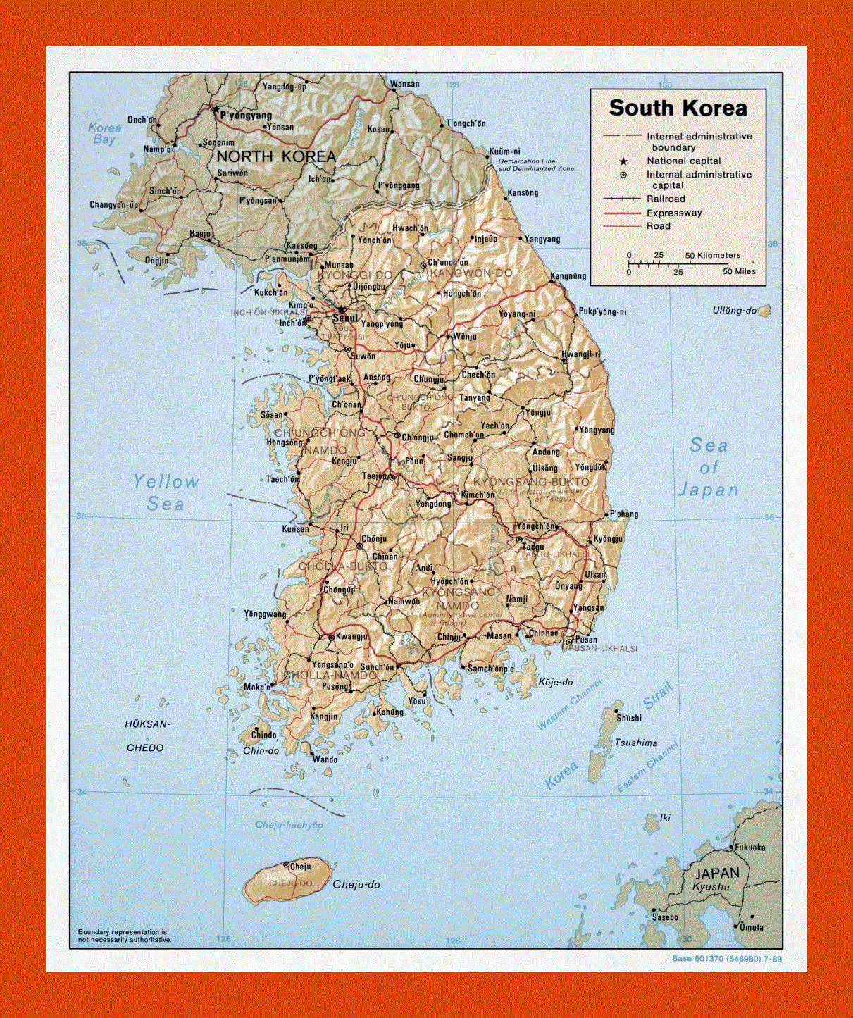 Political and administrative map of South Korea - 1989