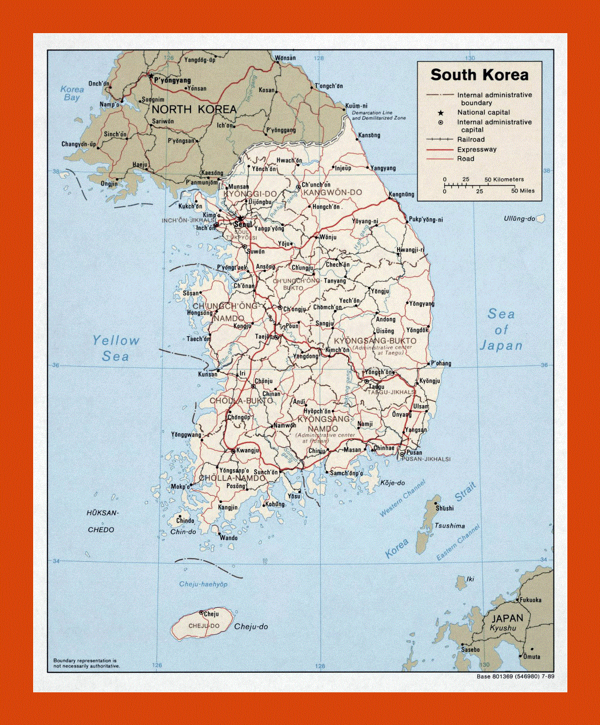 Political and administrative map of South Korea - 1989