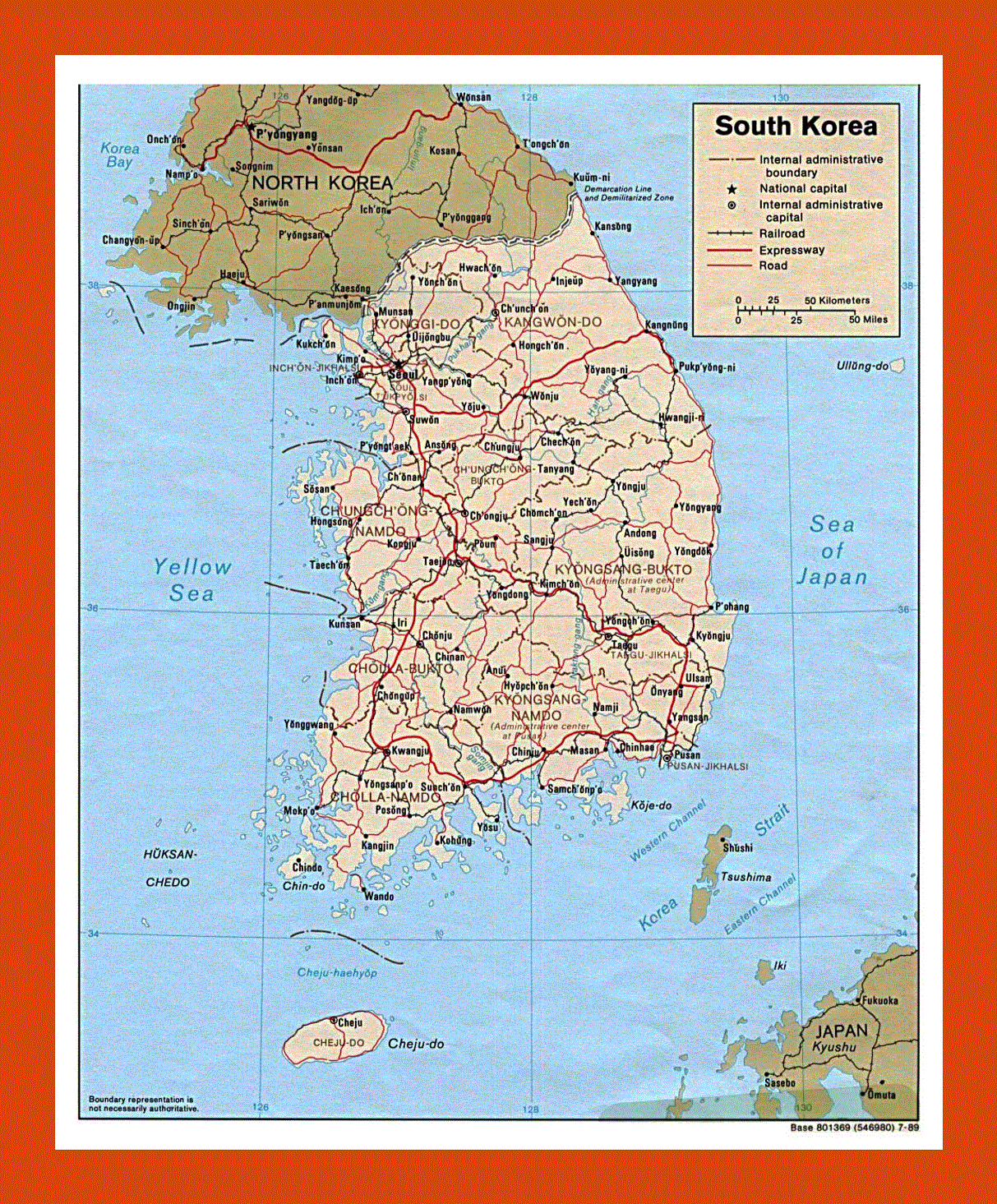 Political and administrative map of South Korea - 1989