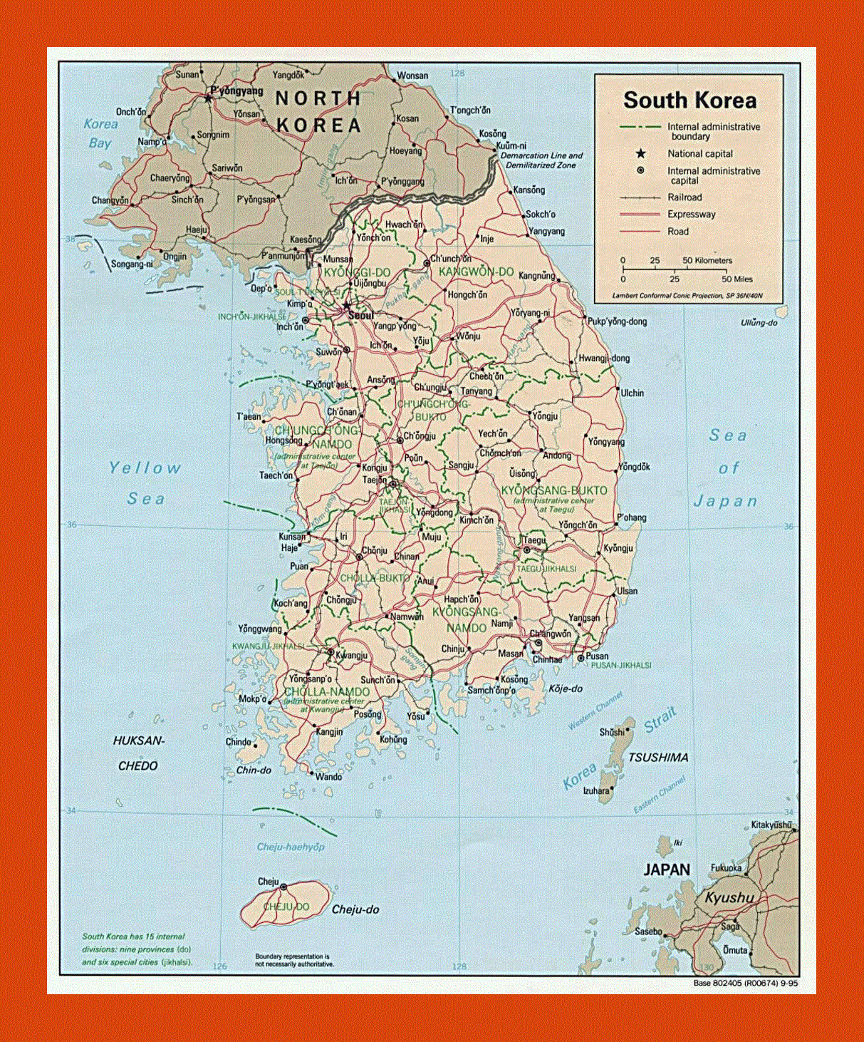 Political and administrative map of South Korea - 1995