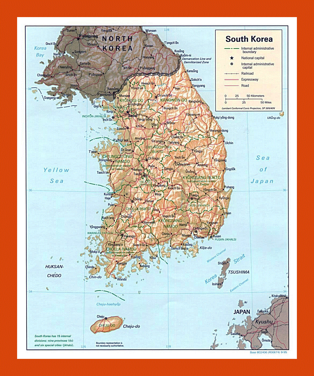 Political and administrative map of South Korea - 1995