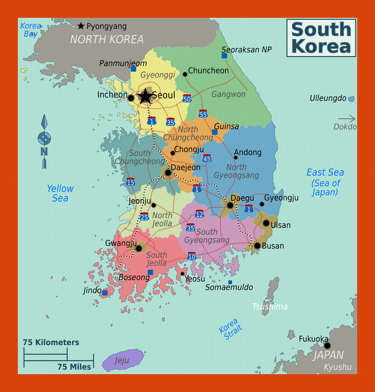 Regions map of South Korea