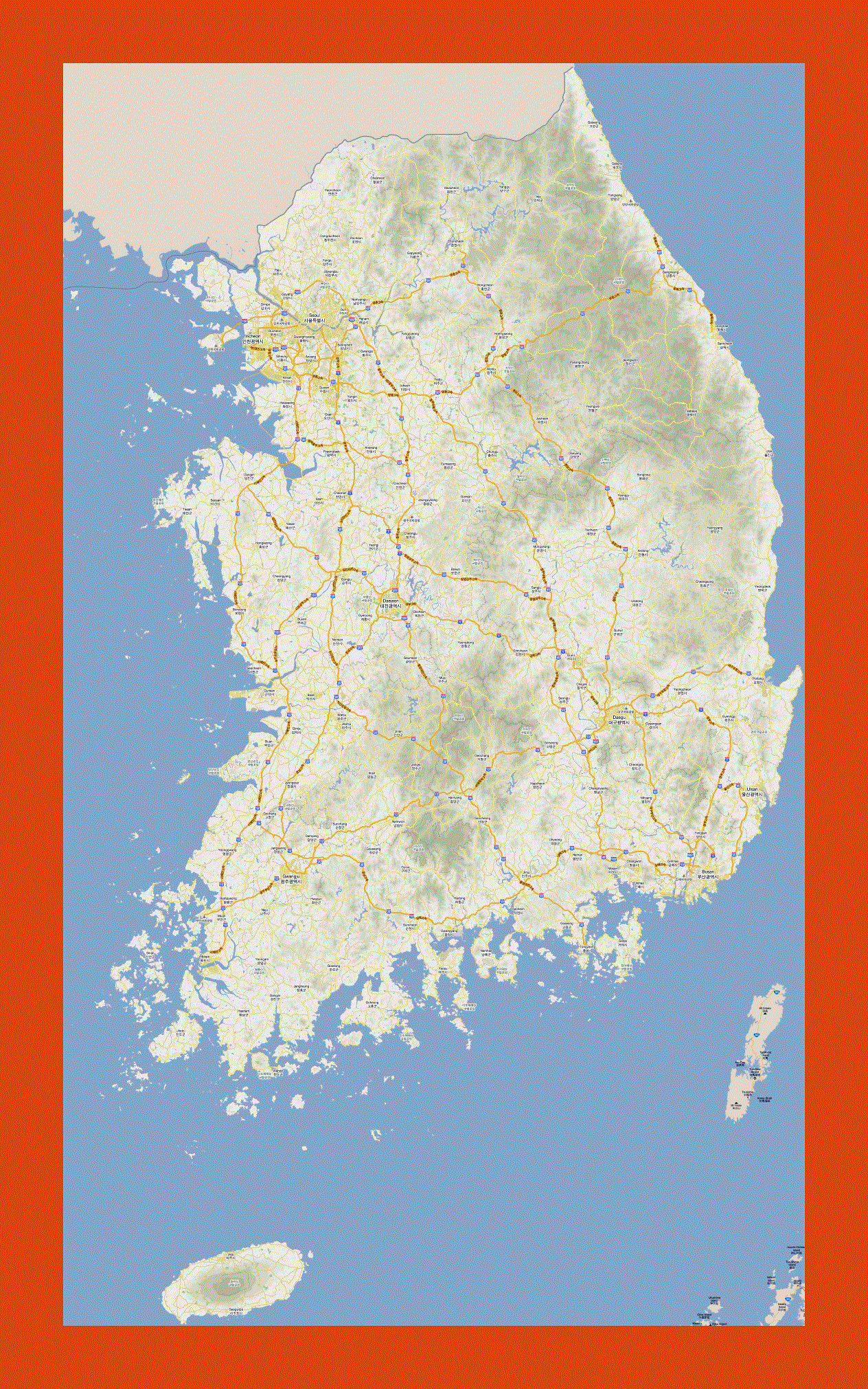 Road map of South Korea