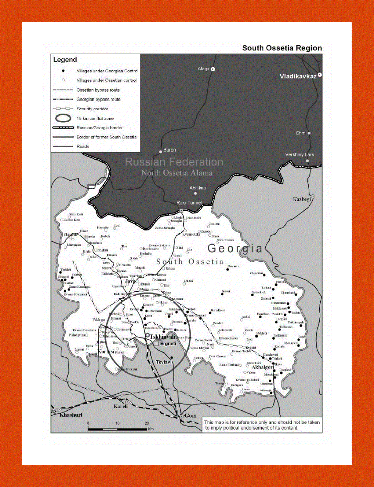 Map of South Ossetia region