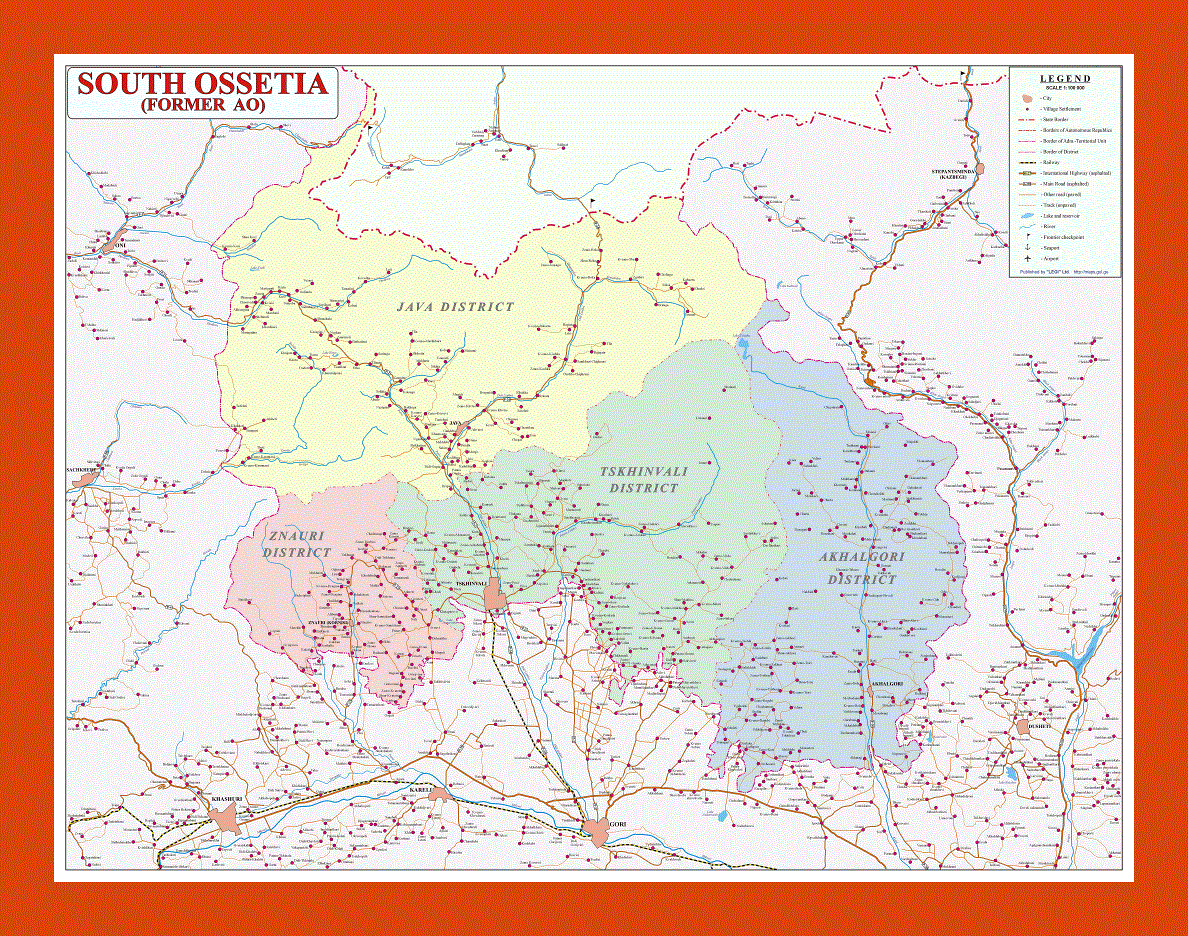 Political and administrative map of South Ossetia
