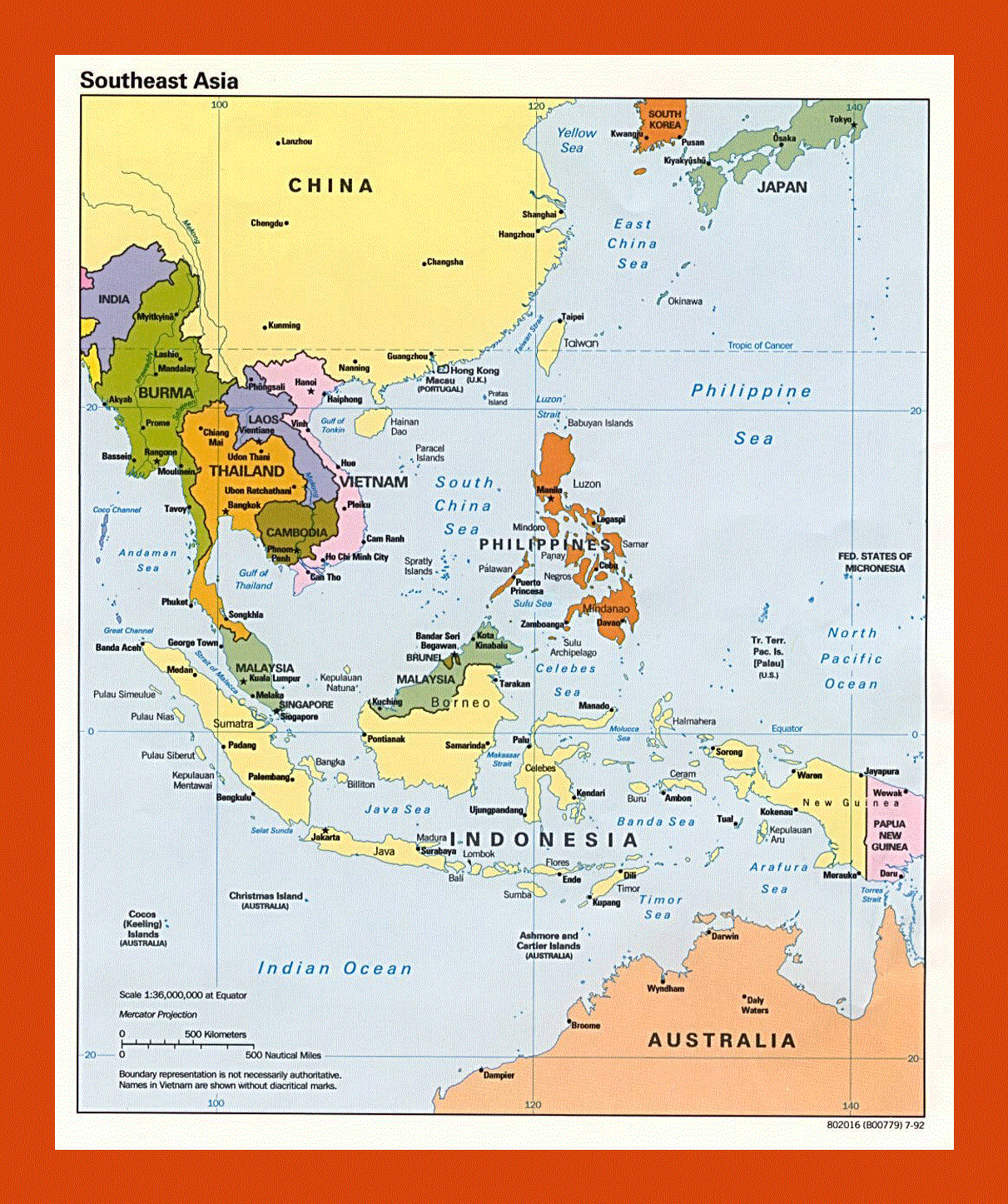 Political map of Southeast Asia - 1992