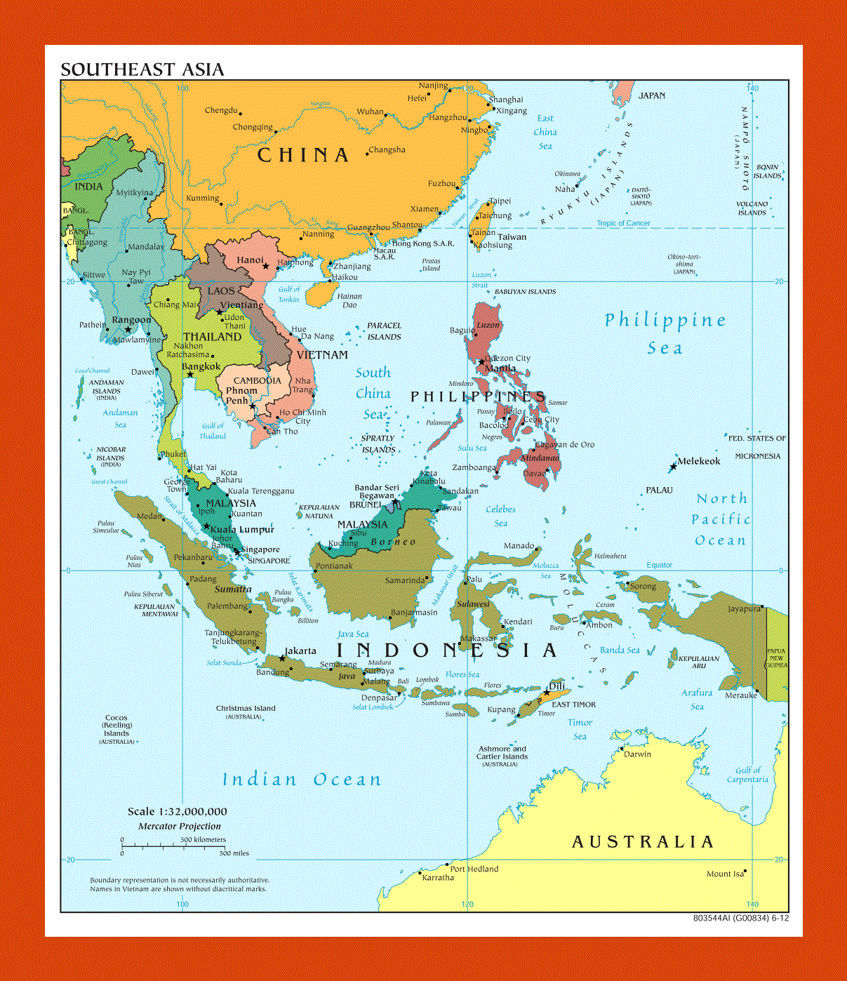 Political map of Southeast Asia - 2012