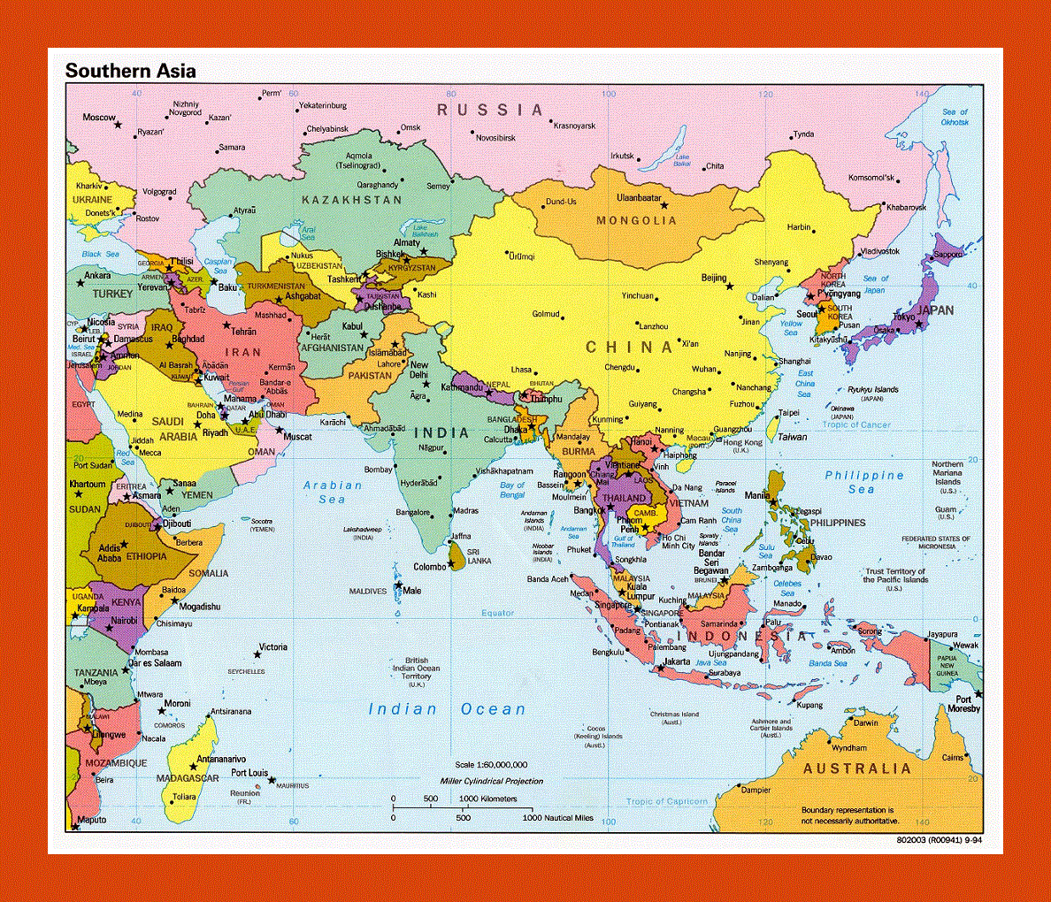 Political map of Southern Asia - 1994