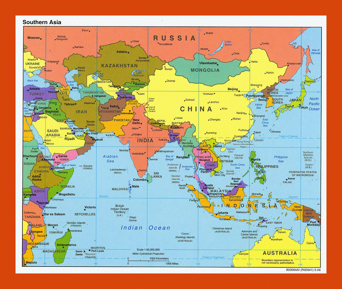 Political map of Southern Asia - 2004