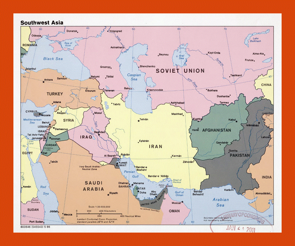Political map of Southwest Asia - 1986