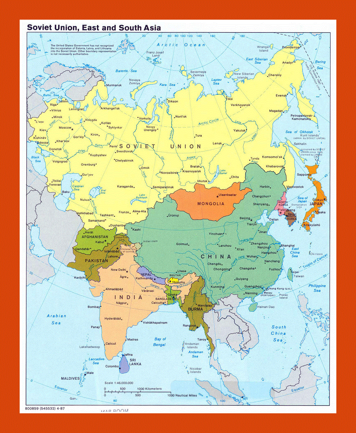 Soviet Union, East and South Asia map - 1987