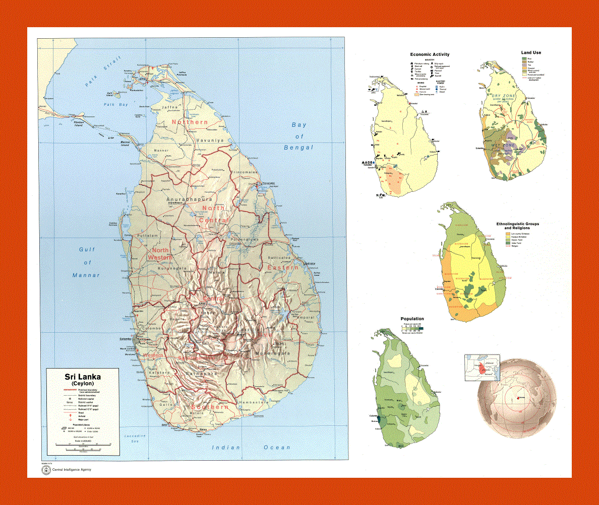 Country profile map of Sri Lanka - 1974