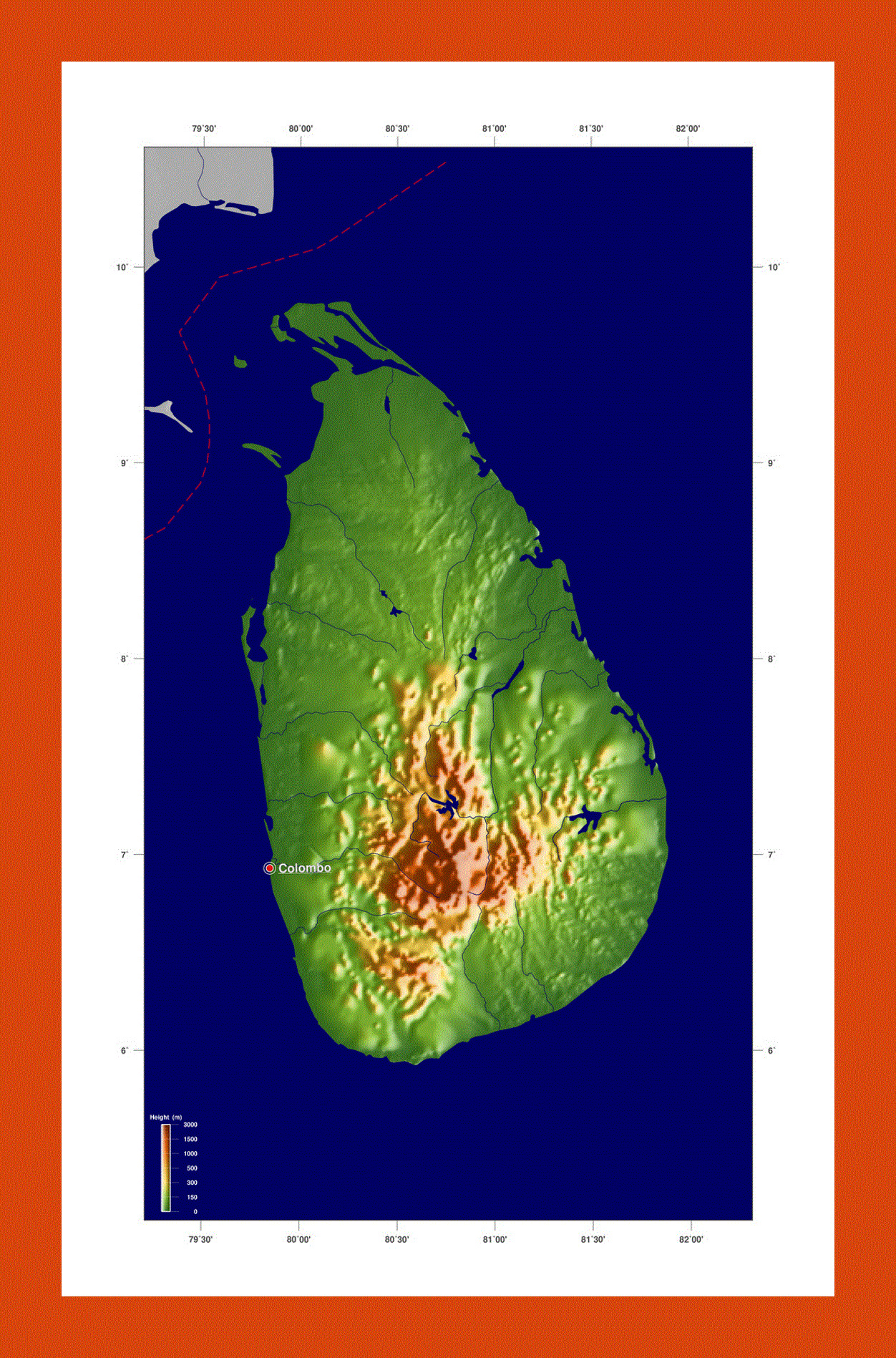 Elevation map of Sri Lanka