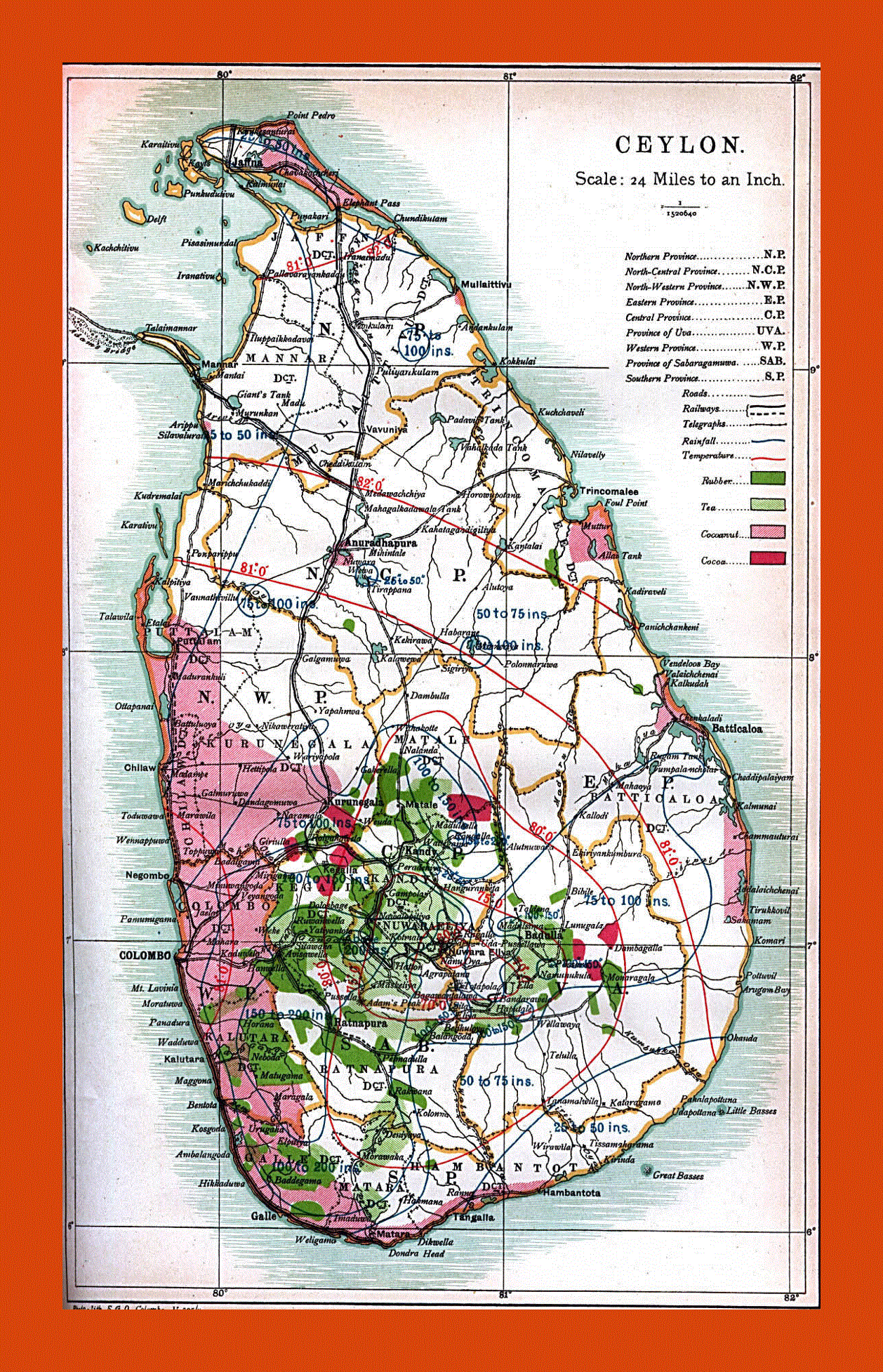 Old map of Ceylon (Sri Lanka) - 1914