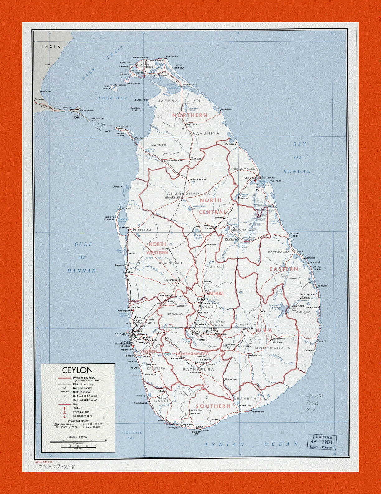 Political and administrative map of Sri Lanka (Ceylon) - 1970