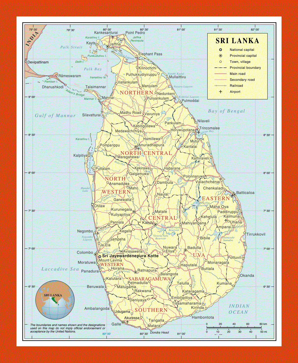 Political and administrative map of Sri Lanka