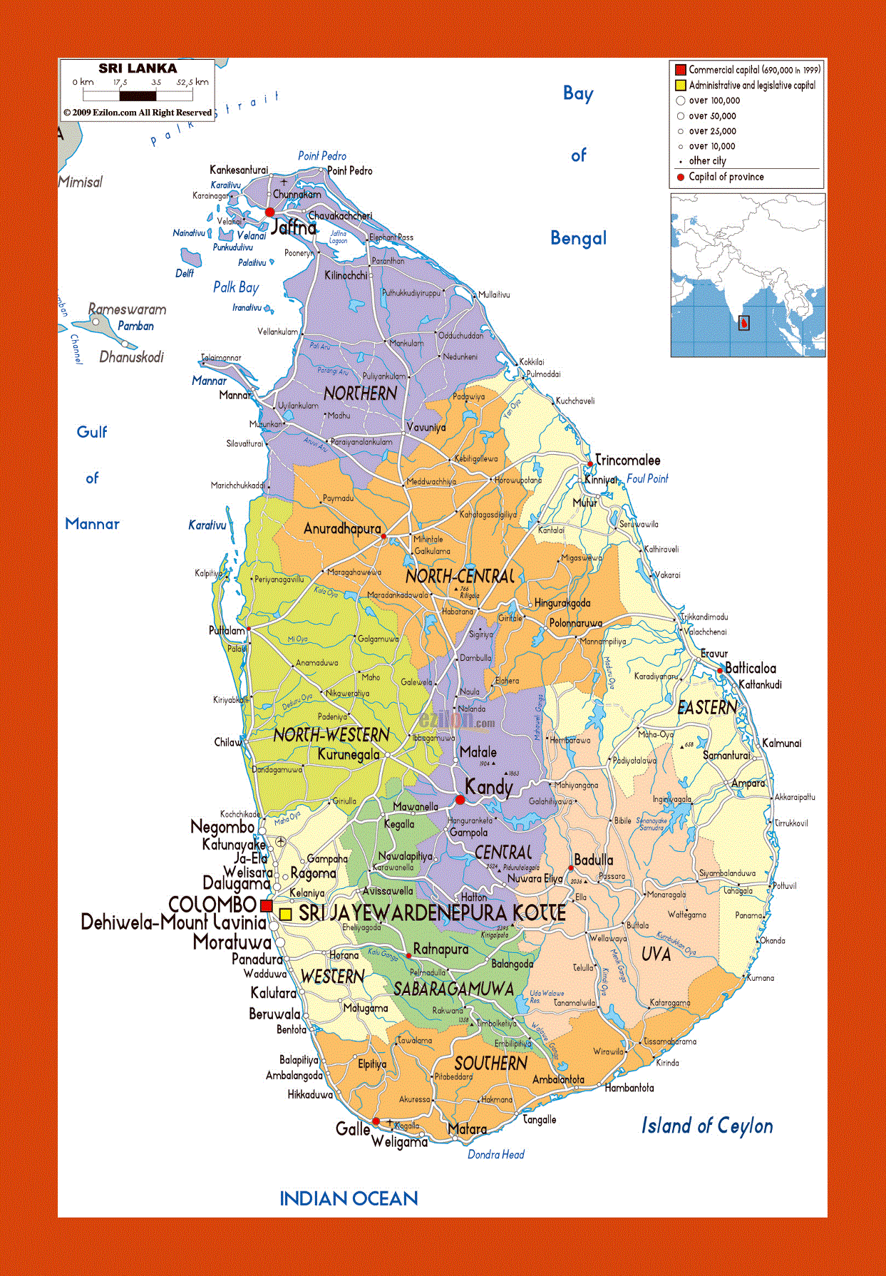 Political and administrative map of Sri Lanka