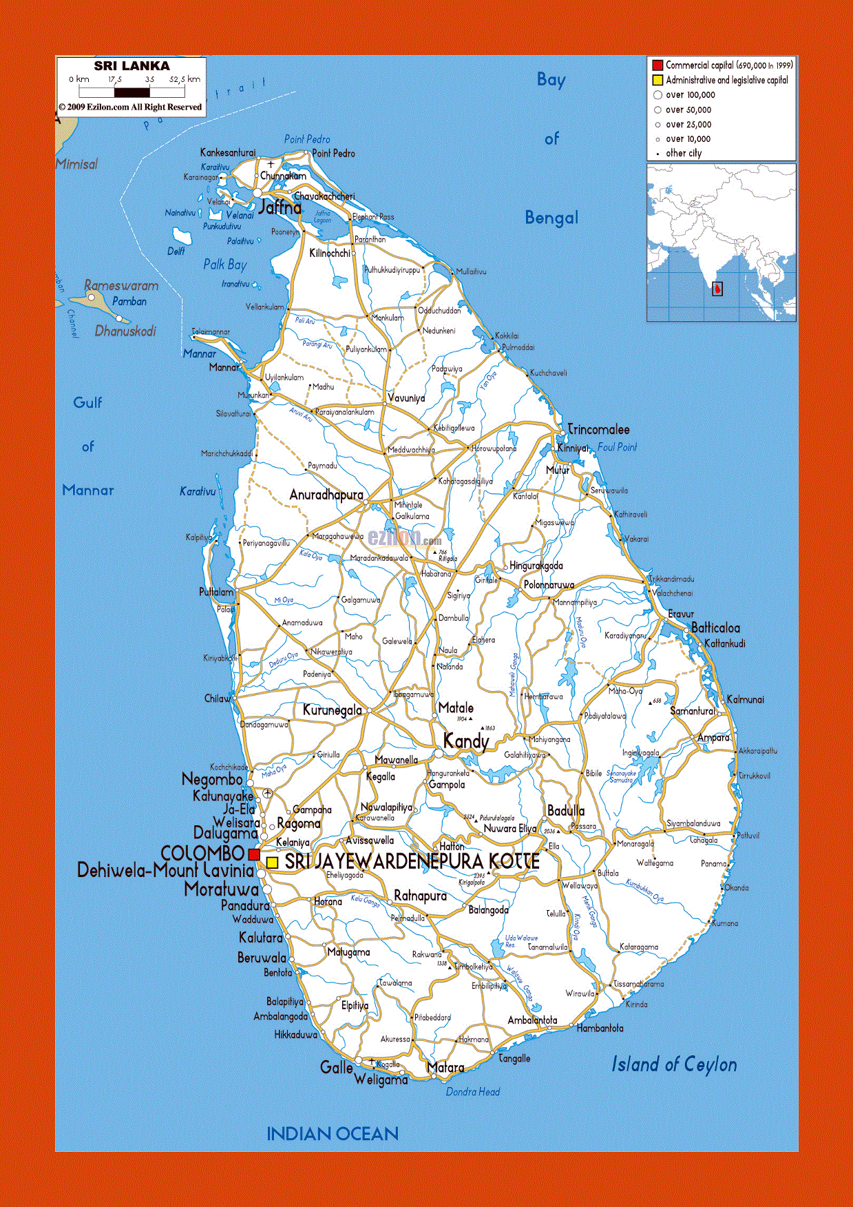 Road map of Sri Lanka