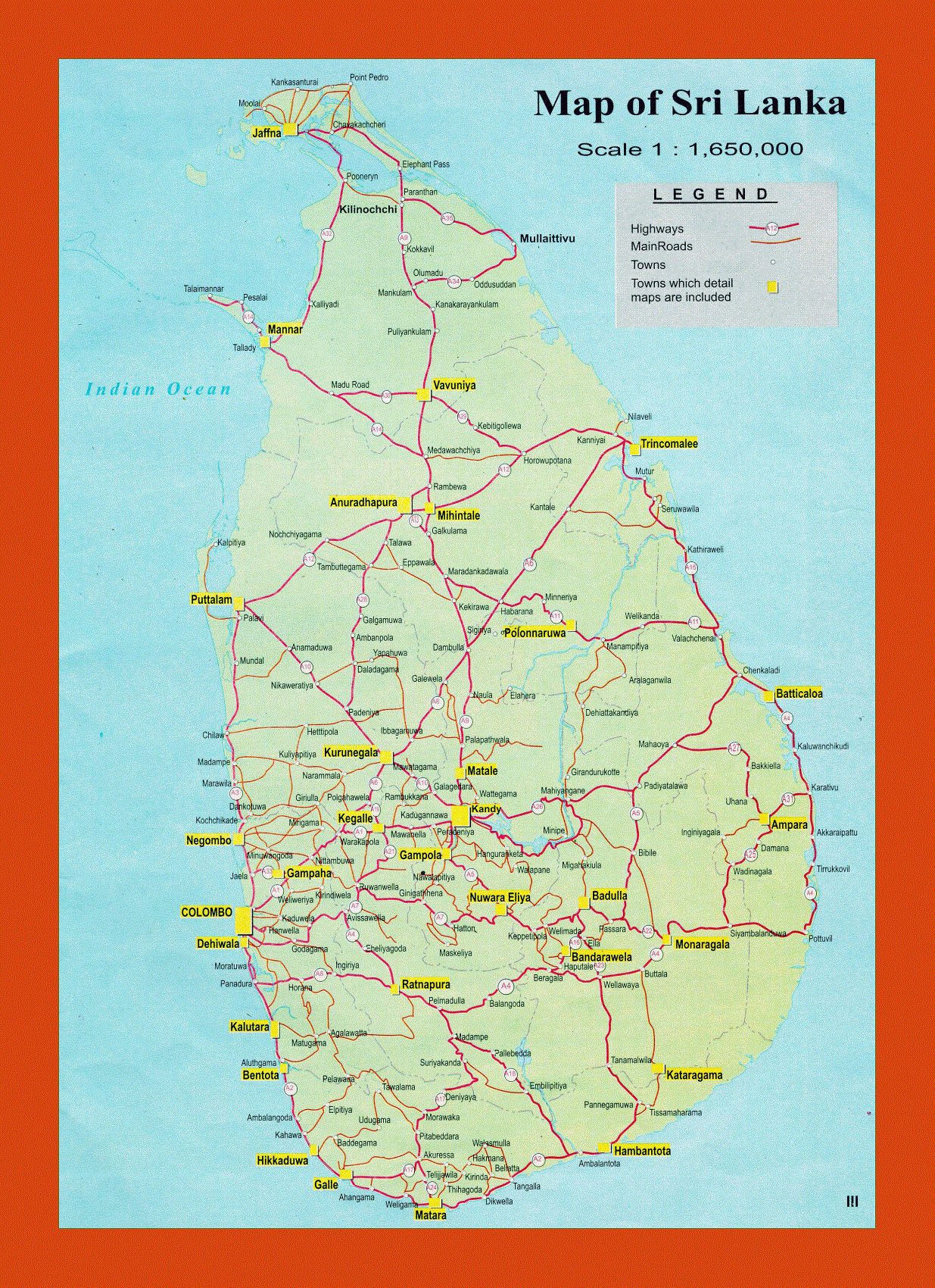Road map of Sri Lanka