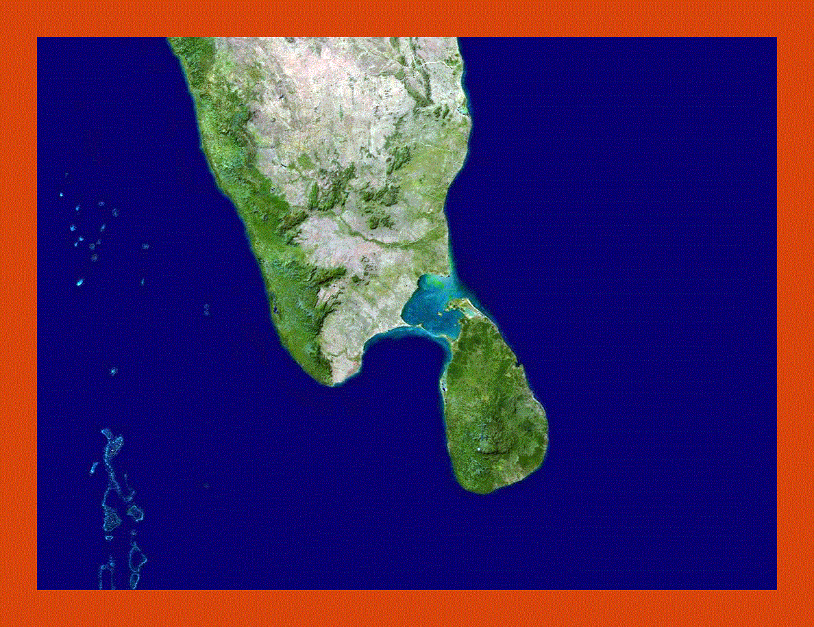 Satellite map of South India and Sri Lanka