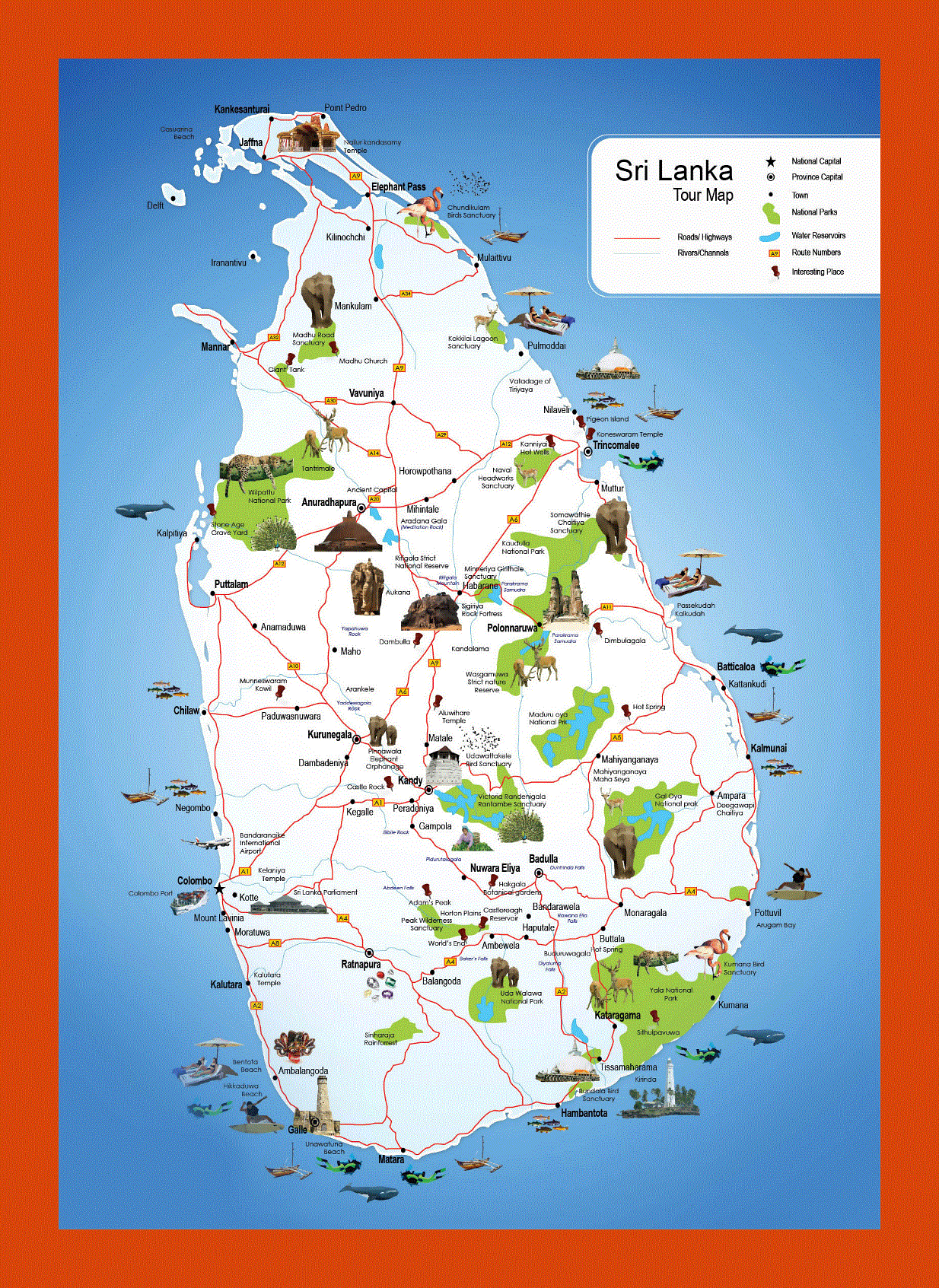 Tourist map of Sri Lanka