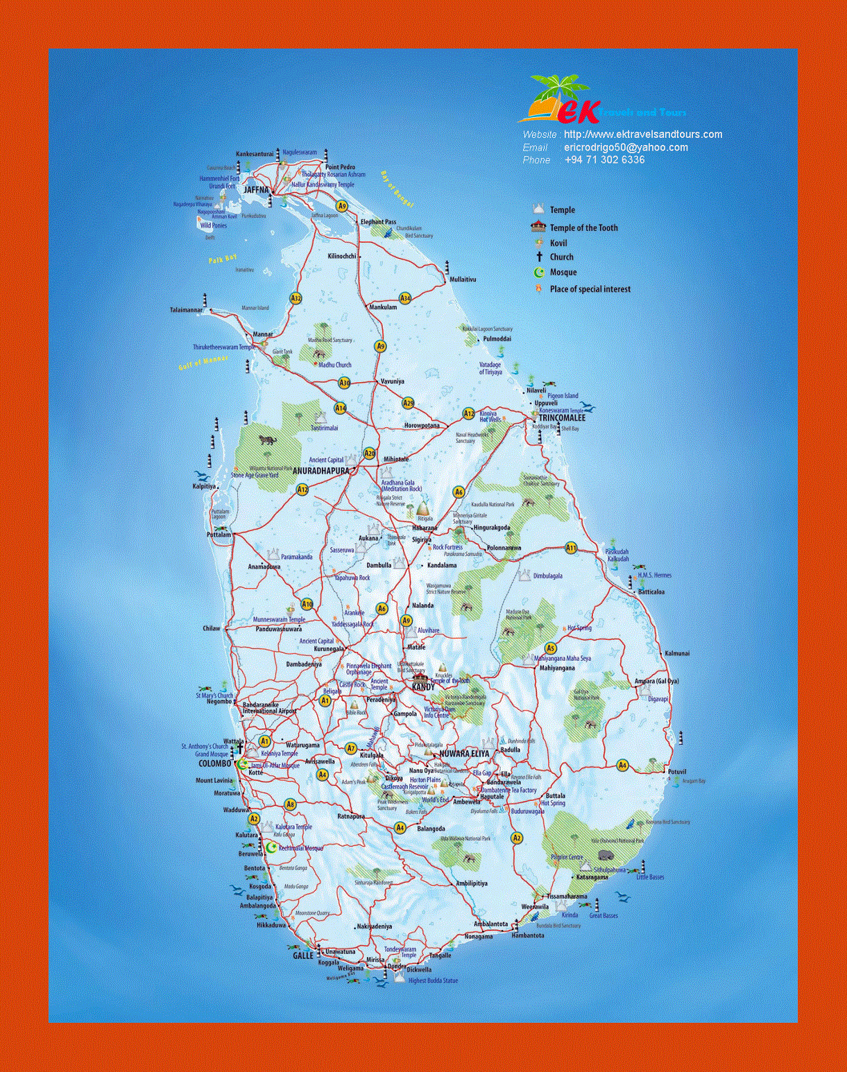 Tourist map of Sri Lanka