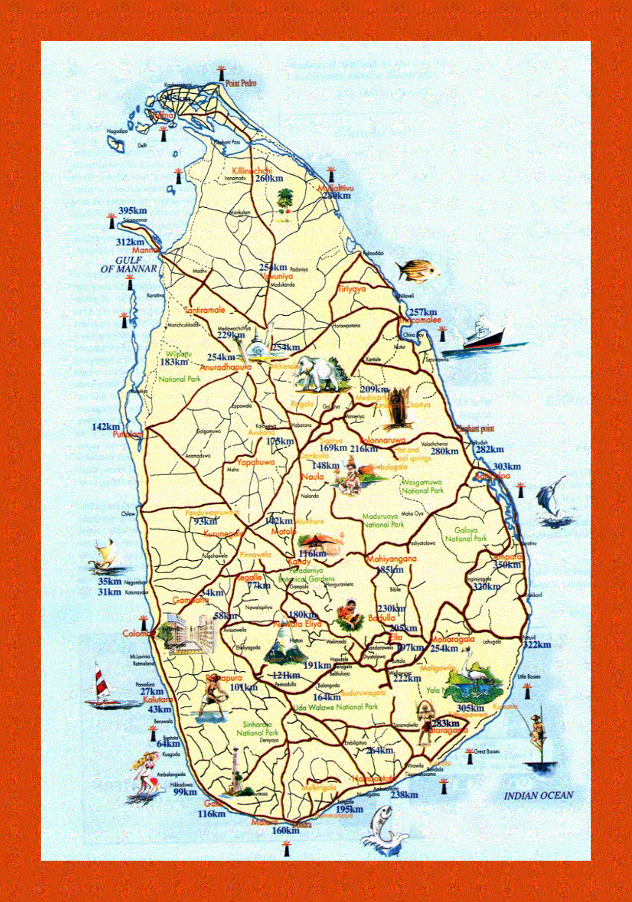 Tourist map of Sri Lanka