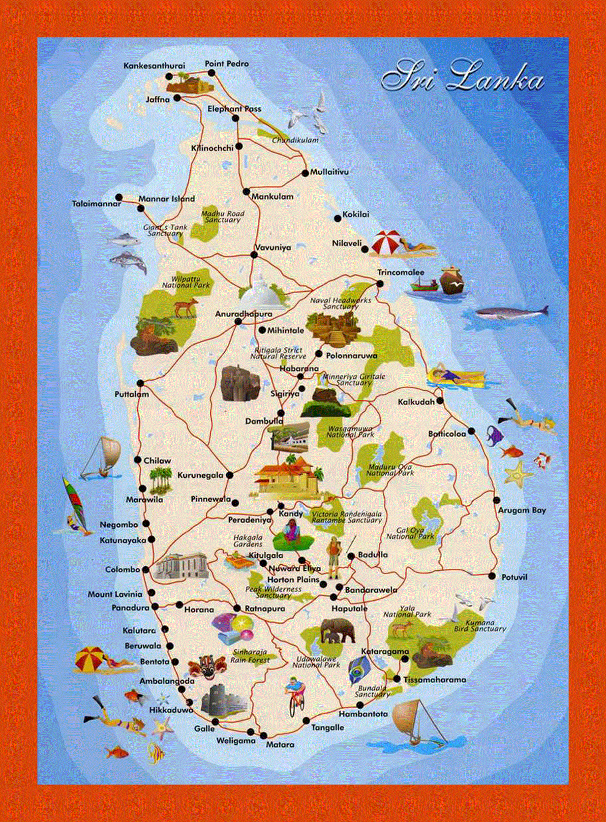 Tourist map of Sri Lanka