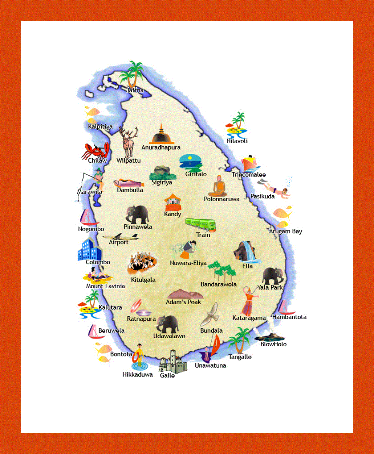 Travel illustrated map of Sri Lanka