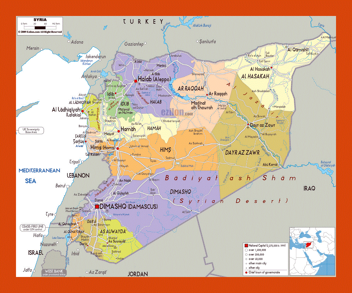 Political and administrative map of Syria