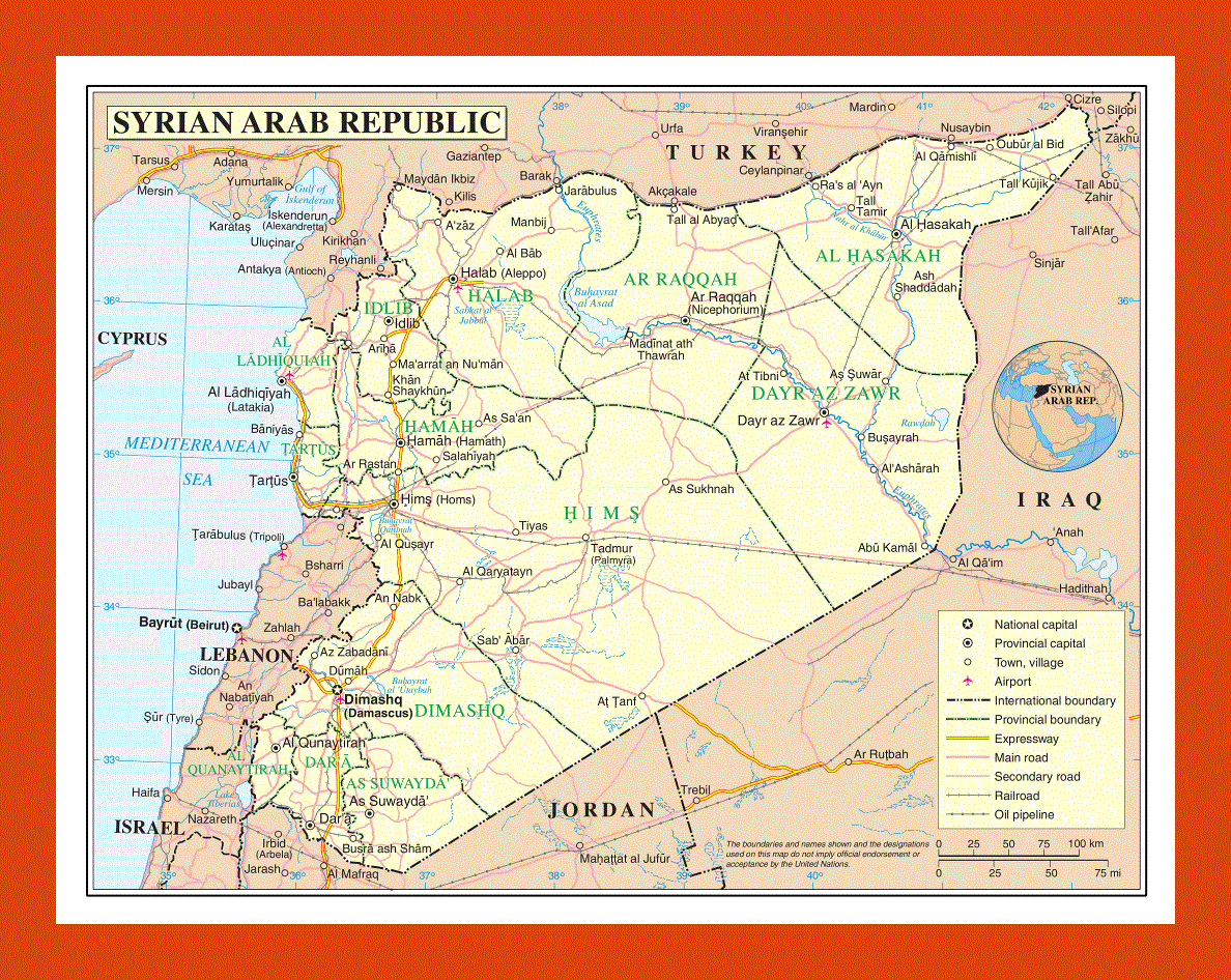 Political and administrative map of Syria
