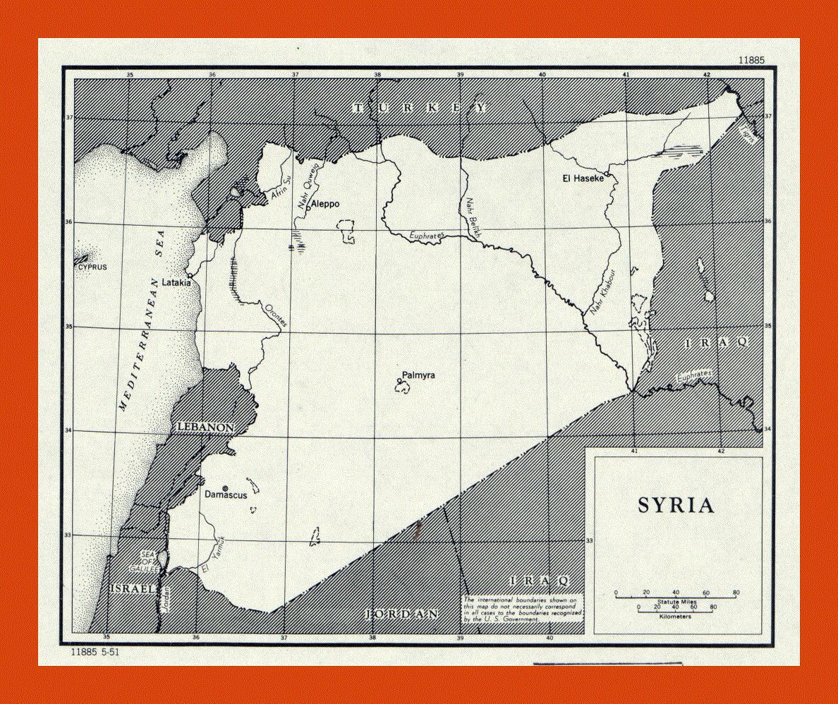 Political map of Syria - 1951