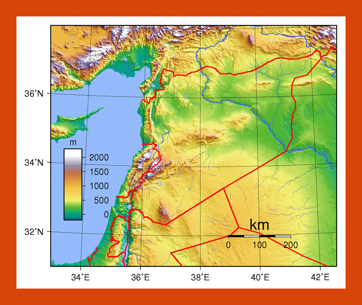 Topographical map of Syria