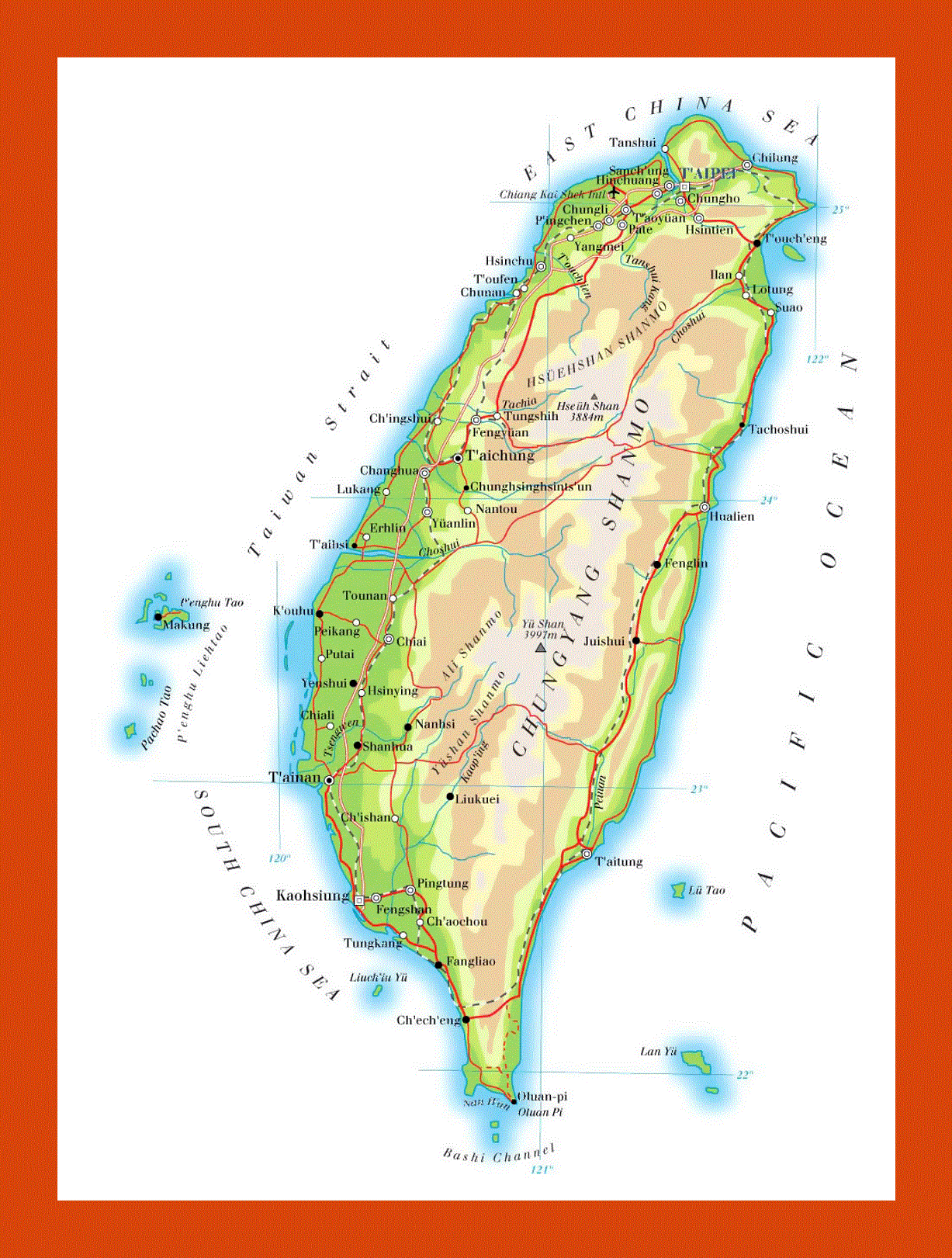 Elevation map of Taiwan