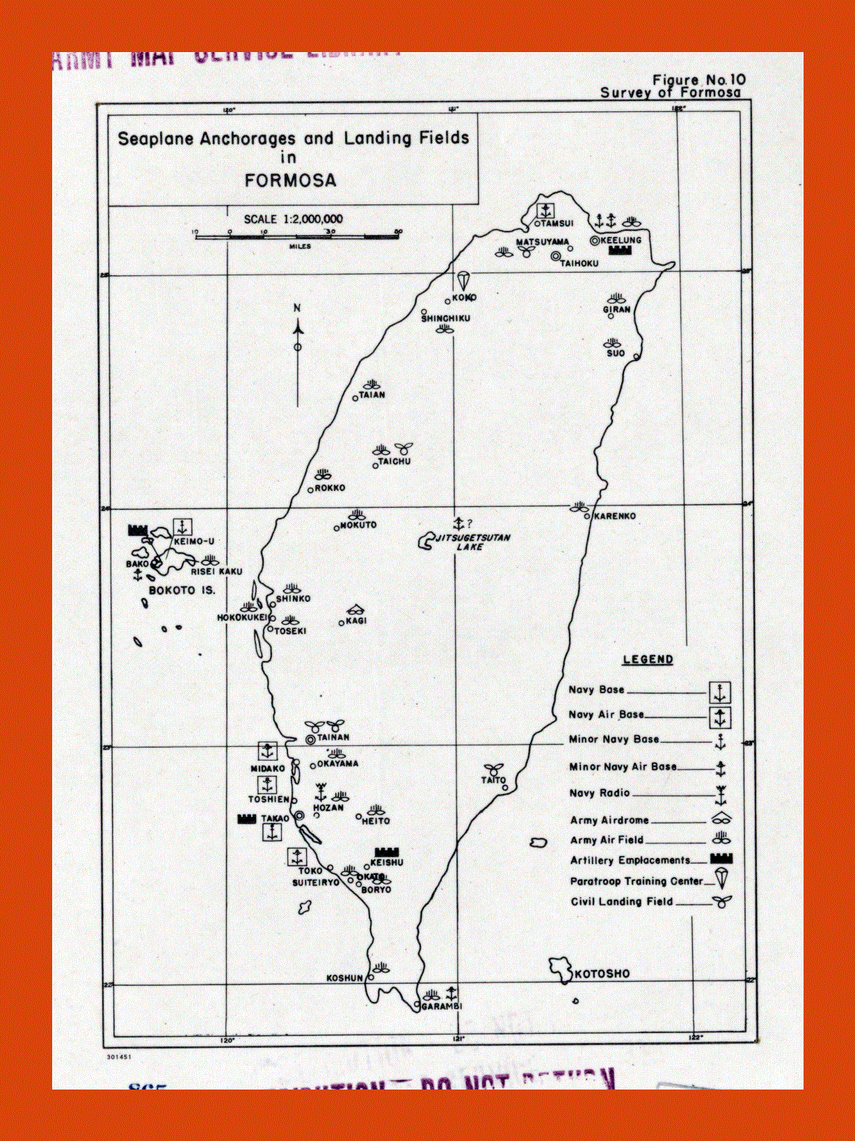 Map of Seaplane Anchorages and Landing Fields in Formosa - 195x
