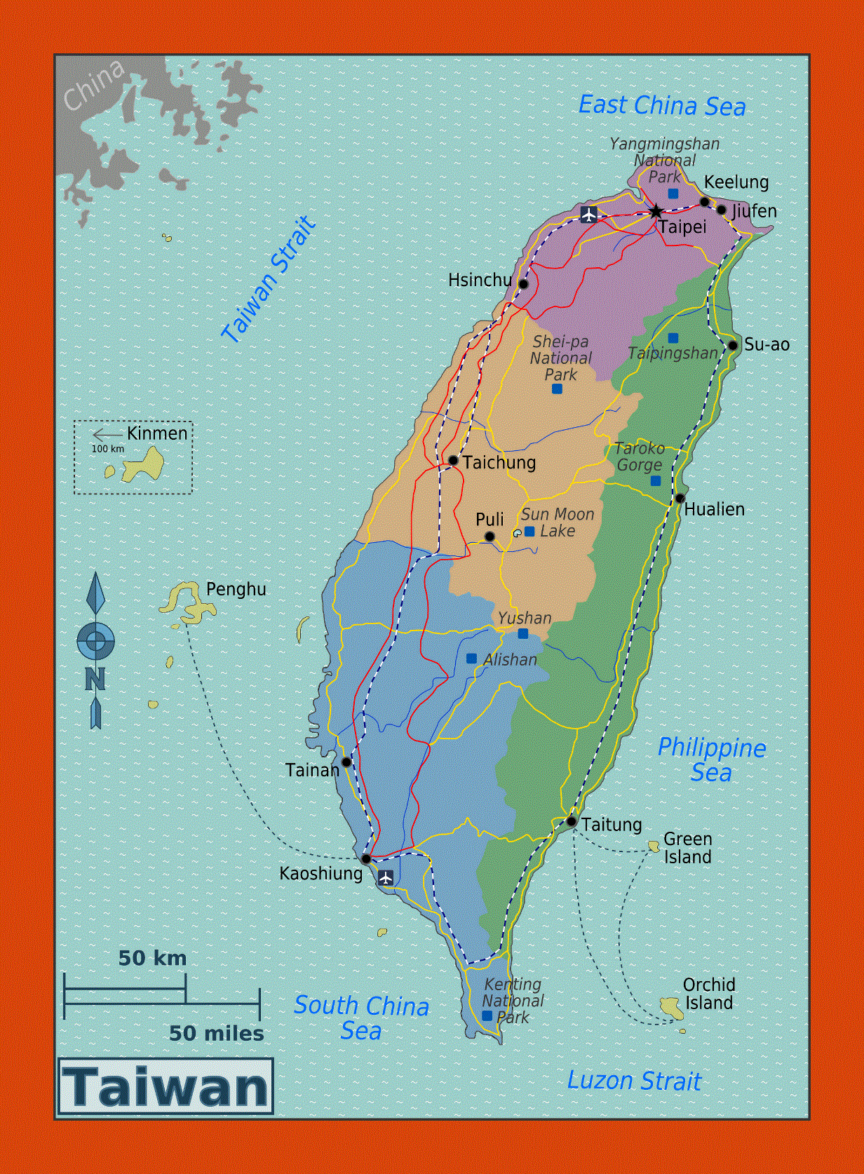 Regions map of Taiwan