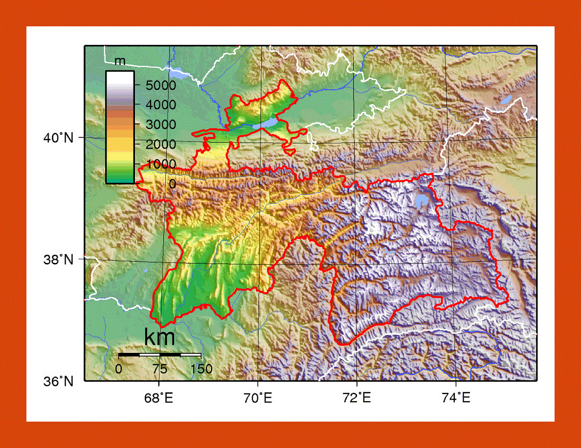 Physical map of Tajikistan