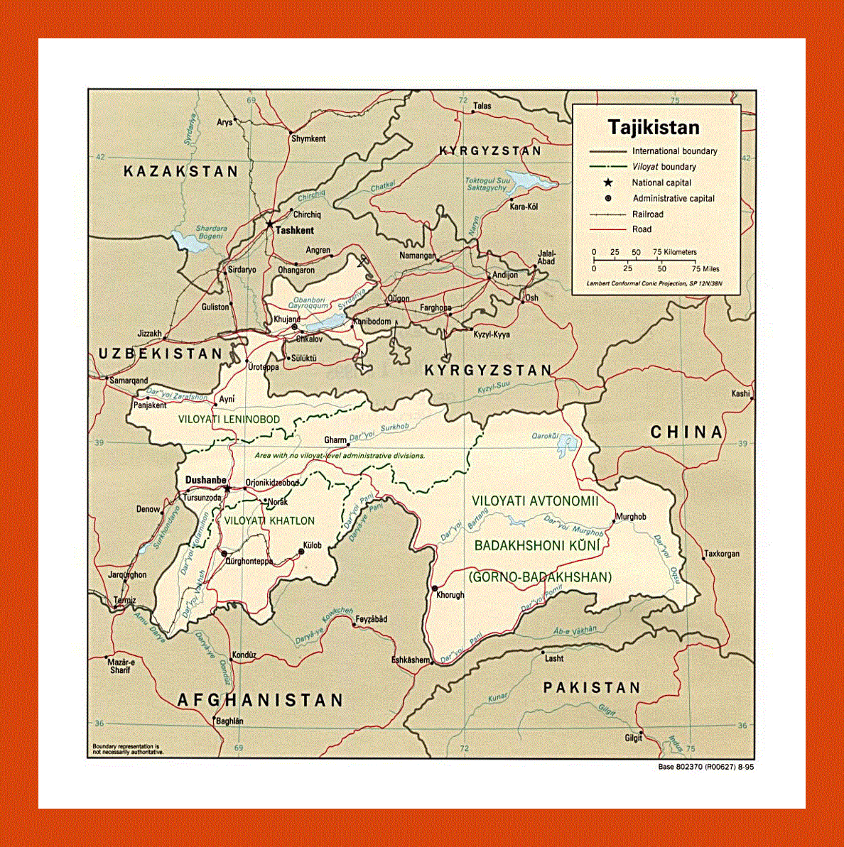 Political and administrative map of Tajikistan- 1995