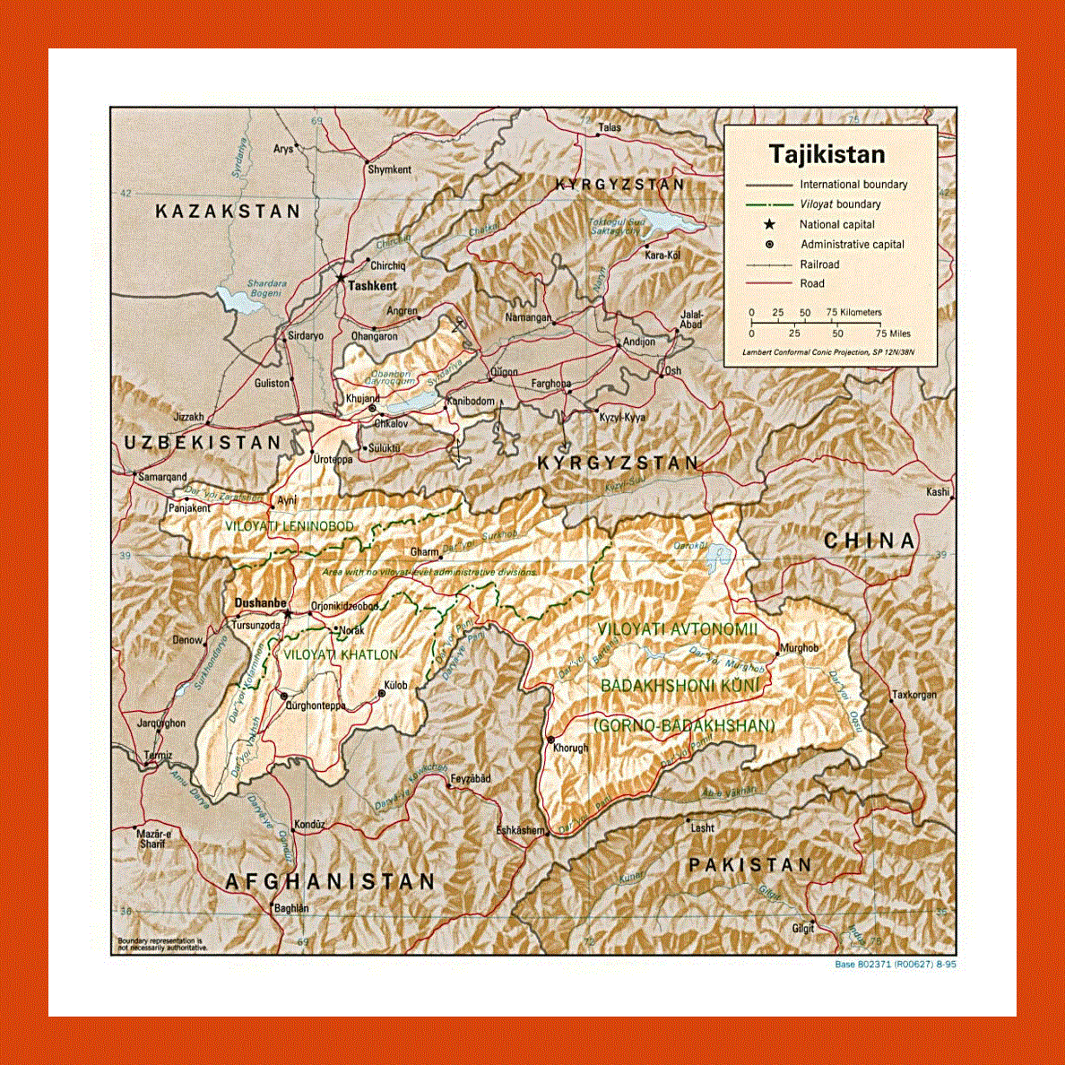 Political and administrative map of Tajikistan - 1995