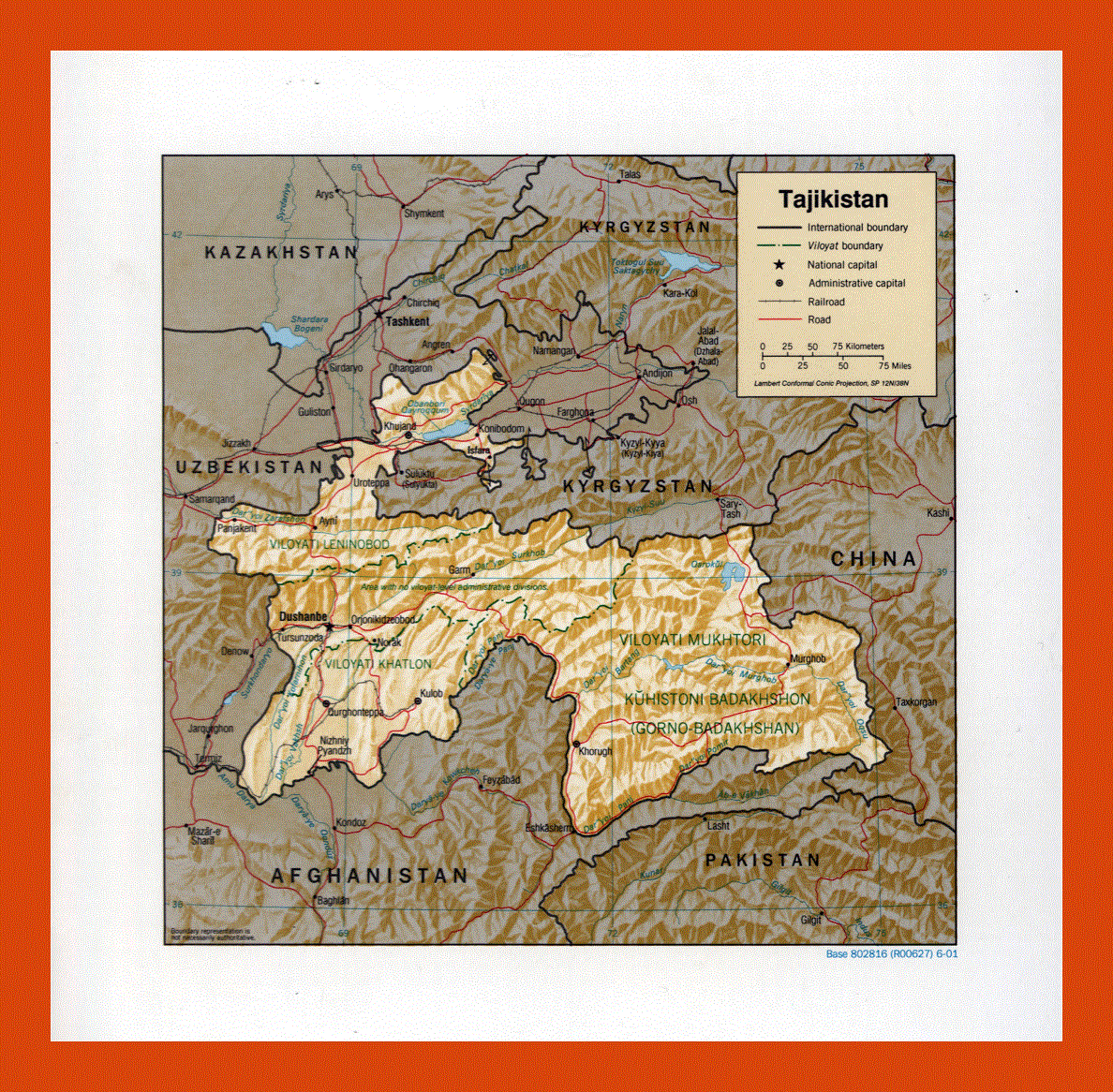 Political and administrative map of Tajikistan - 2001