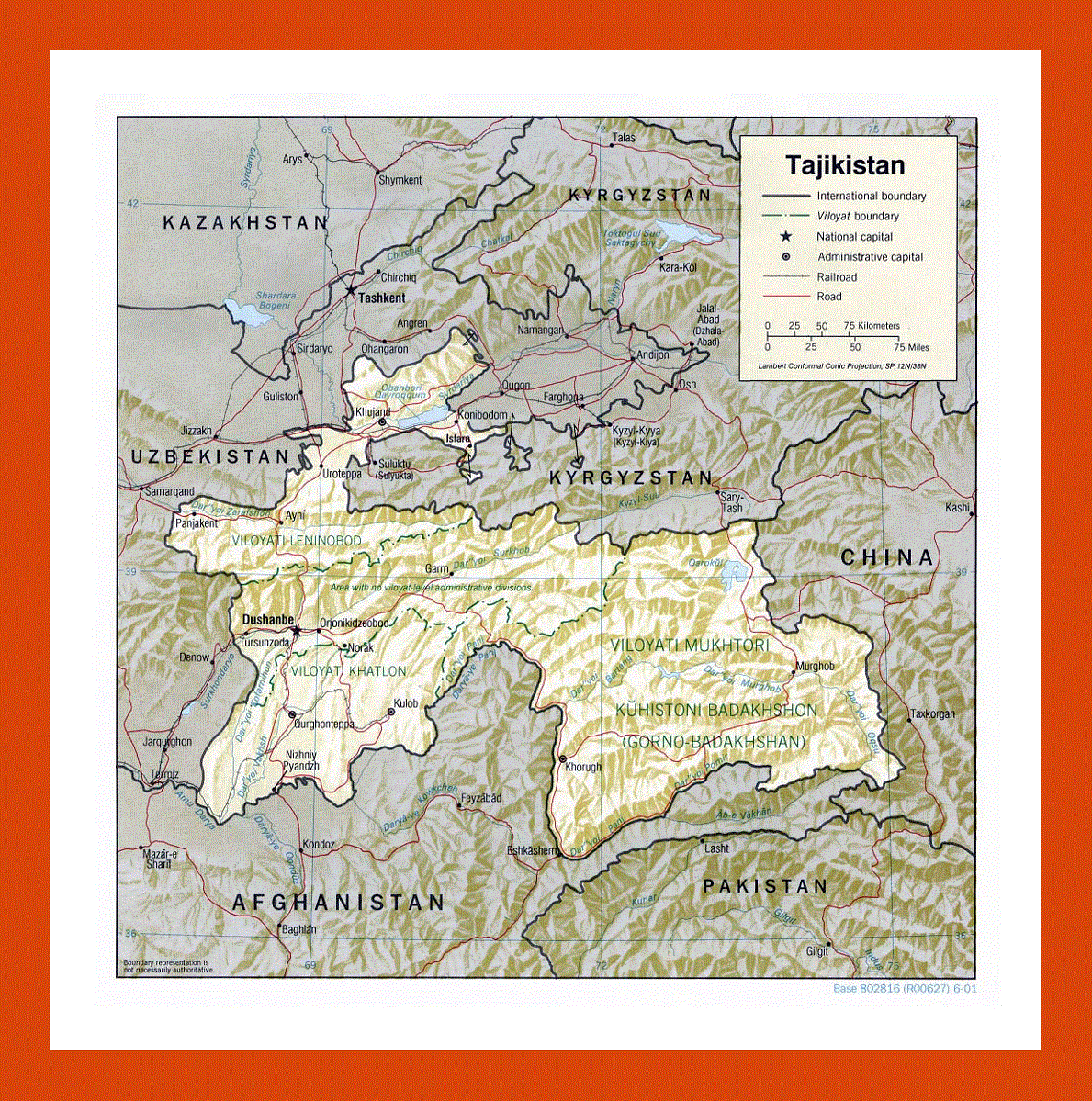 Political and administrative map of Tajikistan - 2001