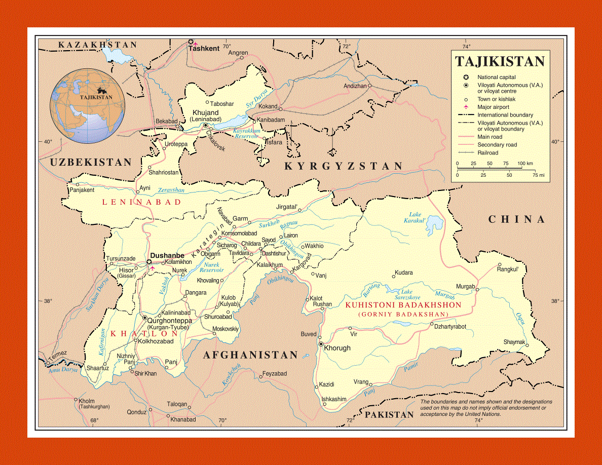 Political and administrative map of Tajikistan